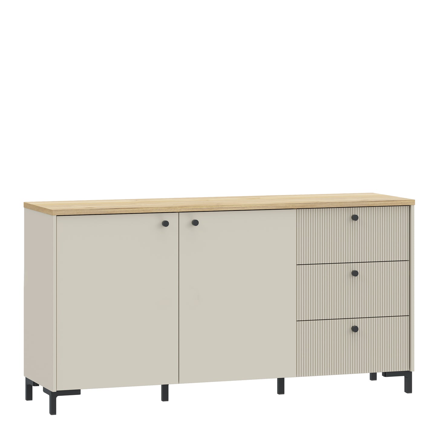 Bixbite Wide Sideboard with Fluted Drawers & Cupboard in Mauvella Oak and Sand
