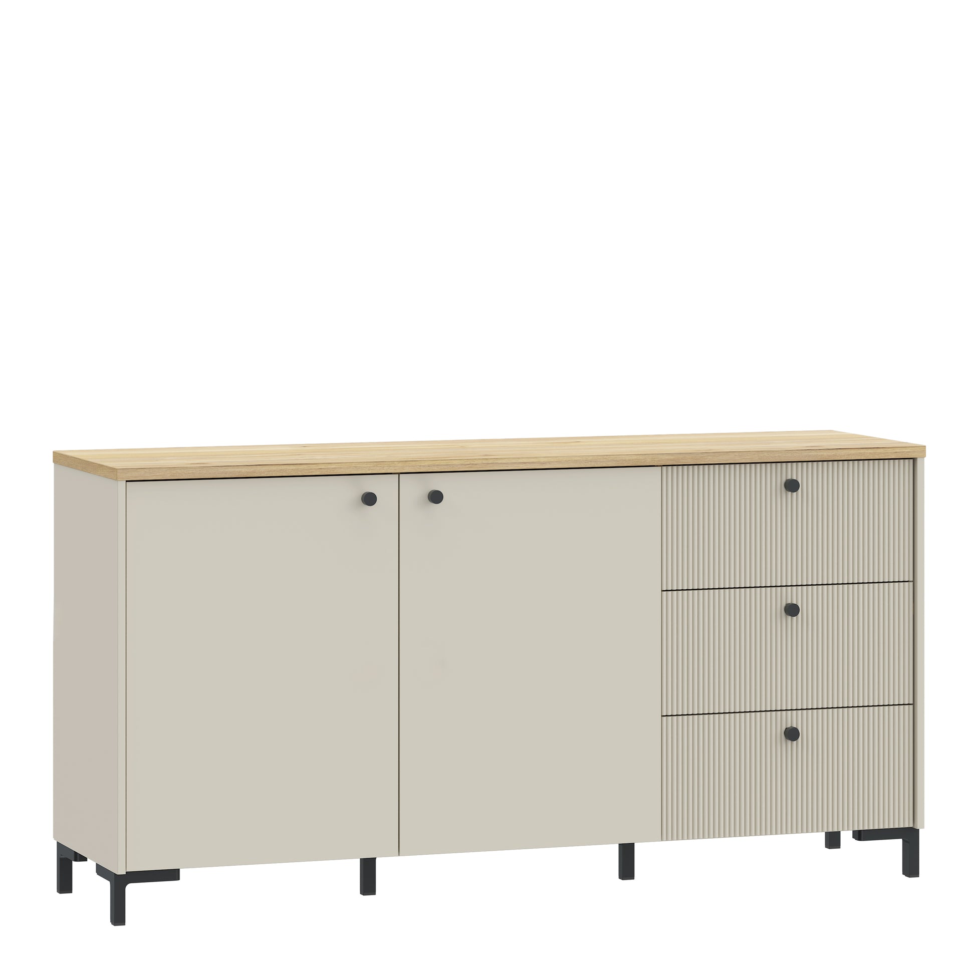 Bixbite Wide Sideboard with Fluted Drawers & Cupboard in Mauvella Oak and Sand