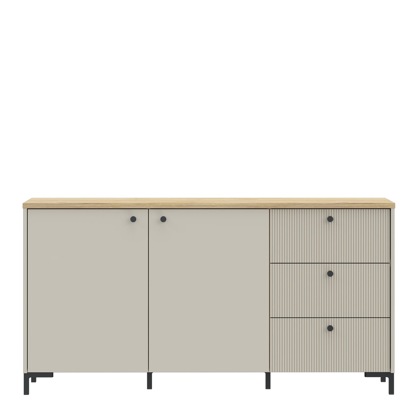 Bixbite Wide Sideboard with Fluted Drawers & Cupboard in Mauvella Oak and Sand