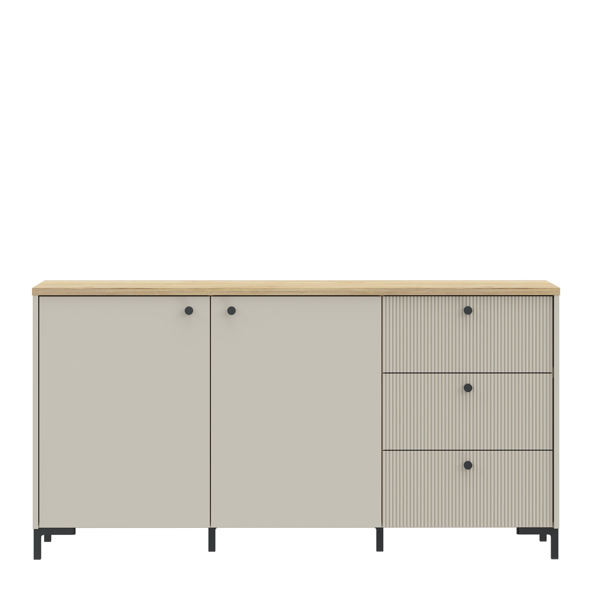 Bixbite Wide Sideboard with Fluted Drawers & Cupboard in Mauvella Oak and Sand