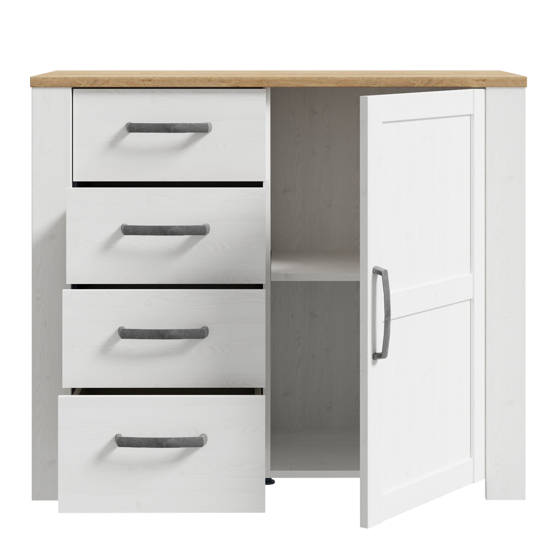 Bohol 1 Door 4 Drawer Chest in Riviera Oak/White