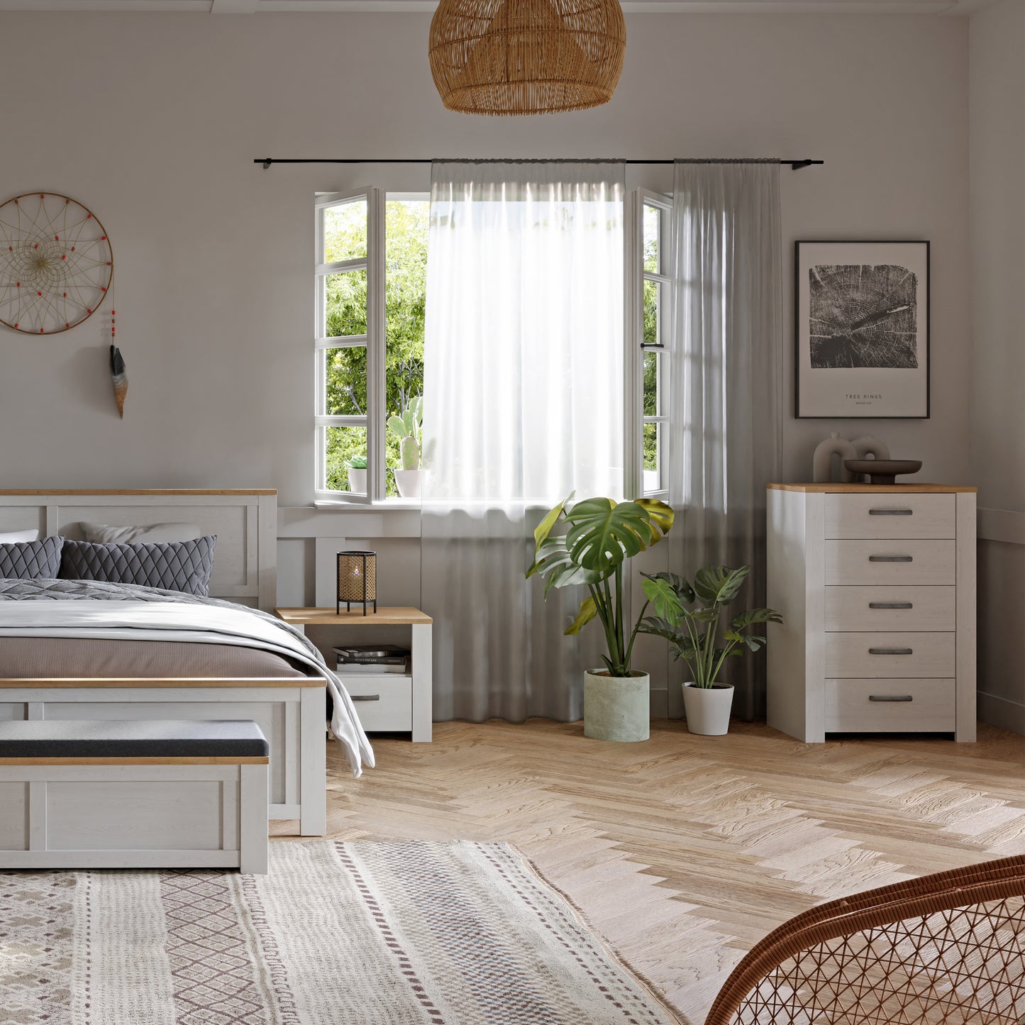 Bohol 5 Drawer Narrow Chest in Riviera Oak/White