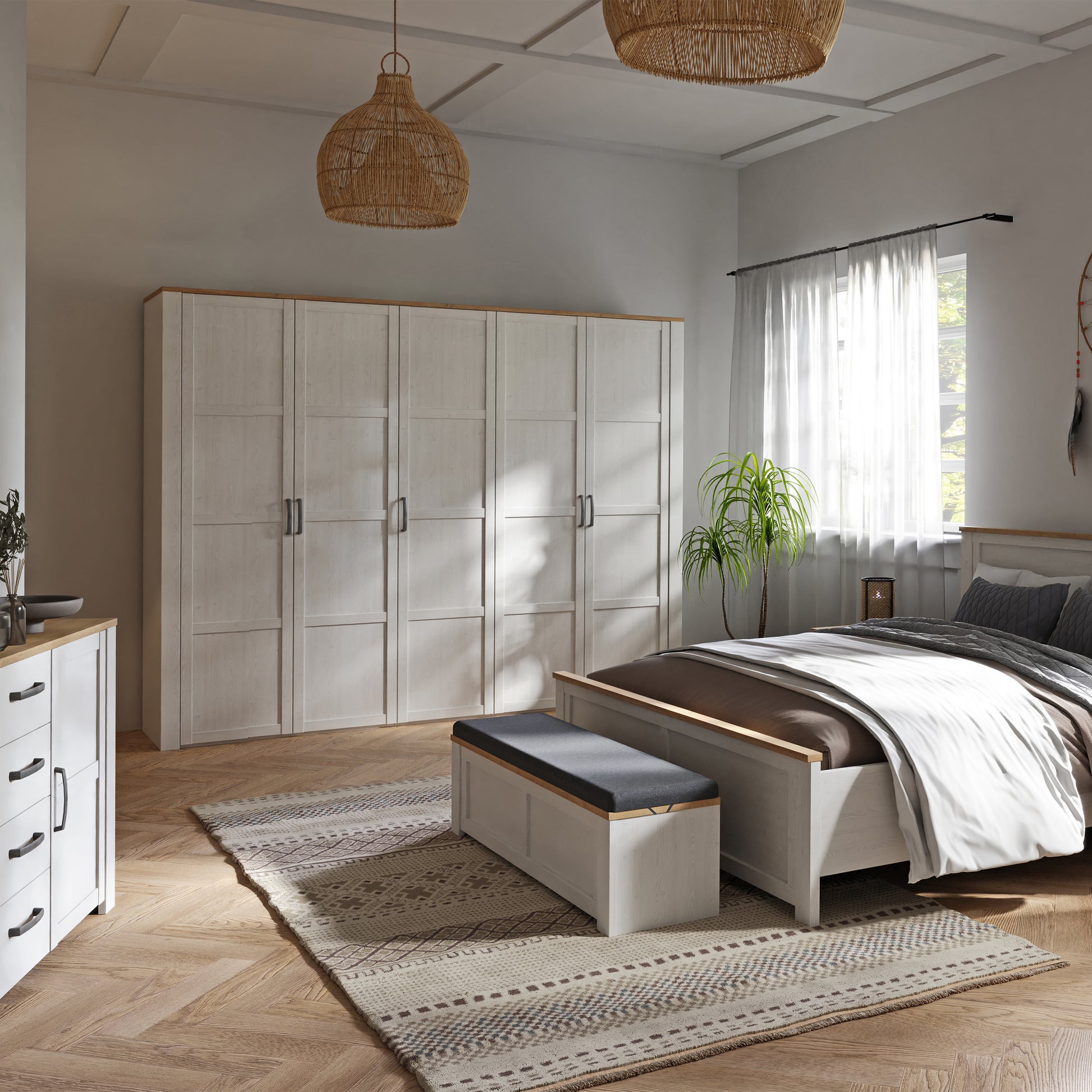 Bohol 5 Door Wardrobe in Riviera Oak/White