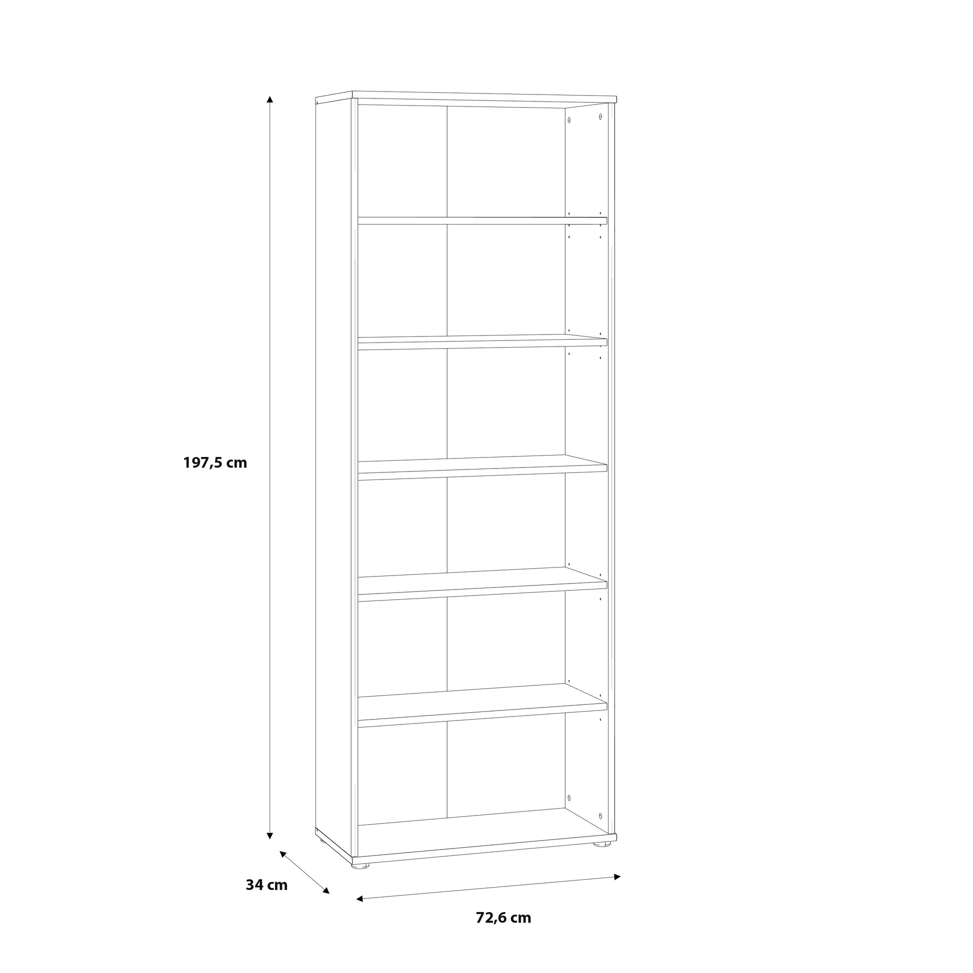 Essential Wide 5 Shelf Bookcase in Vintage Oak