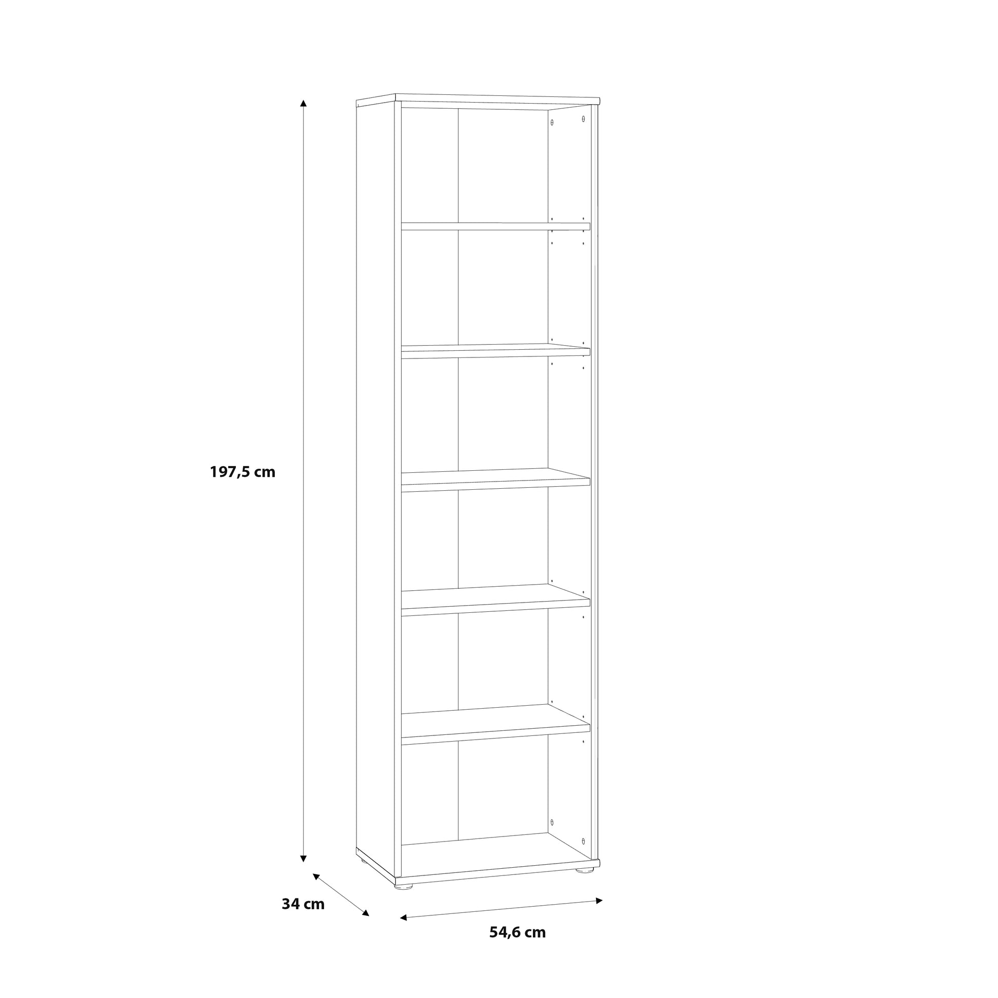 Essential Narrow 5 Shelf Bookcase in Vintage Oak