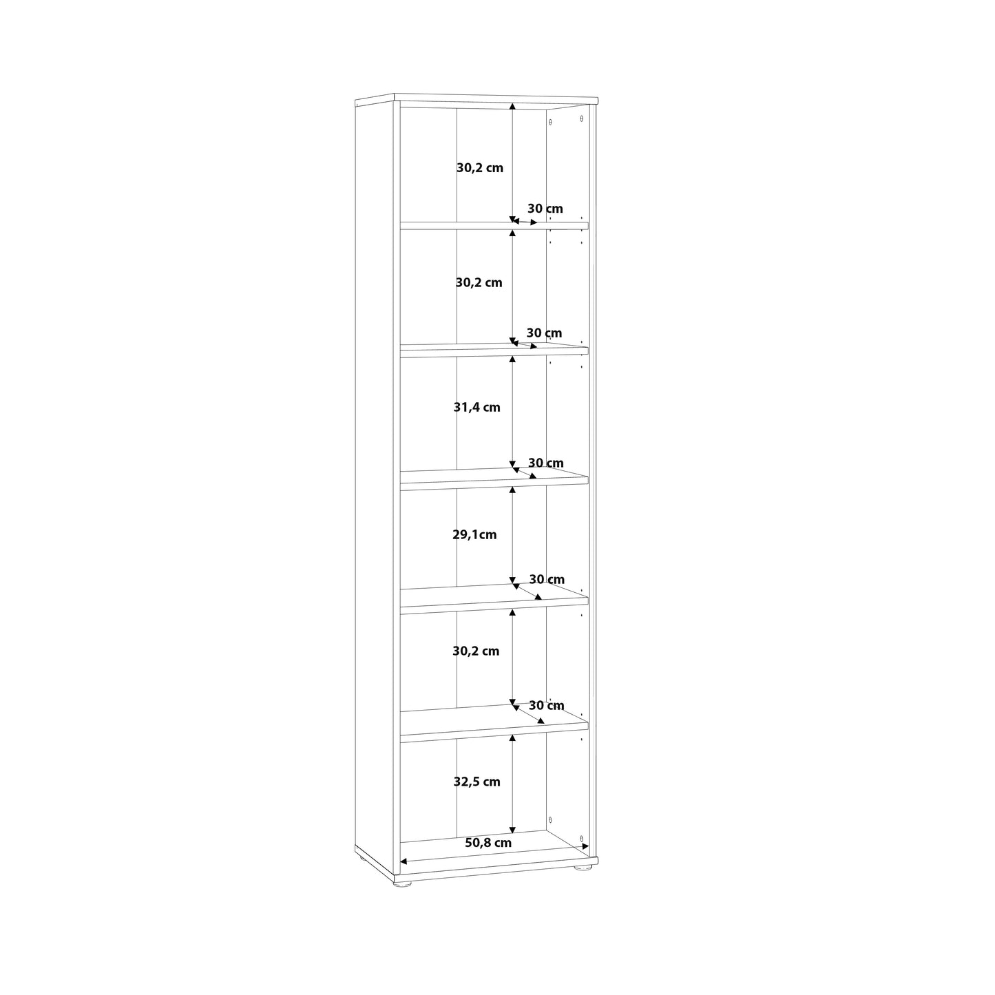 Essential Narrow 5 Shelf Bookcase in Vintage Oak