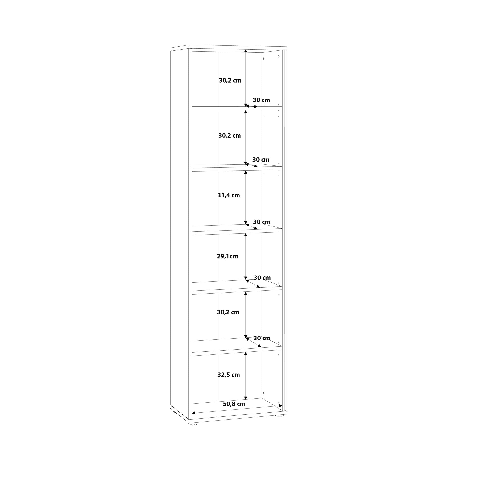 Essential Narrow 5 Shelf Bookcase in Vintage Oak