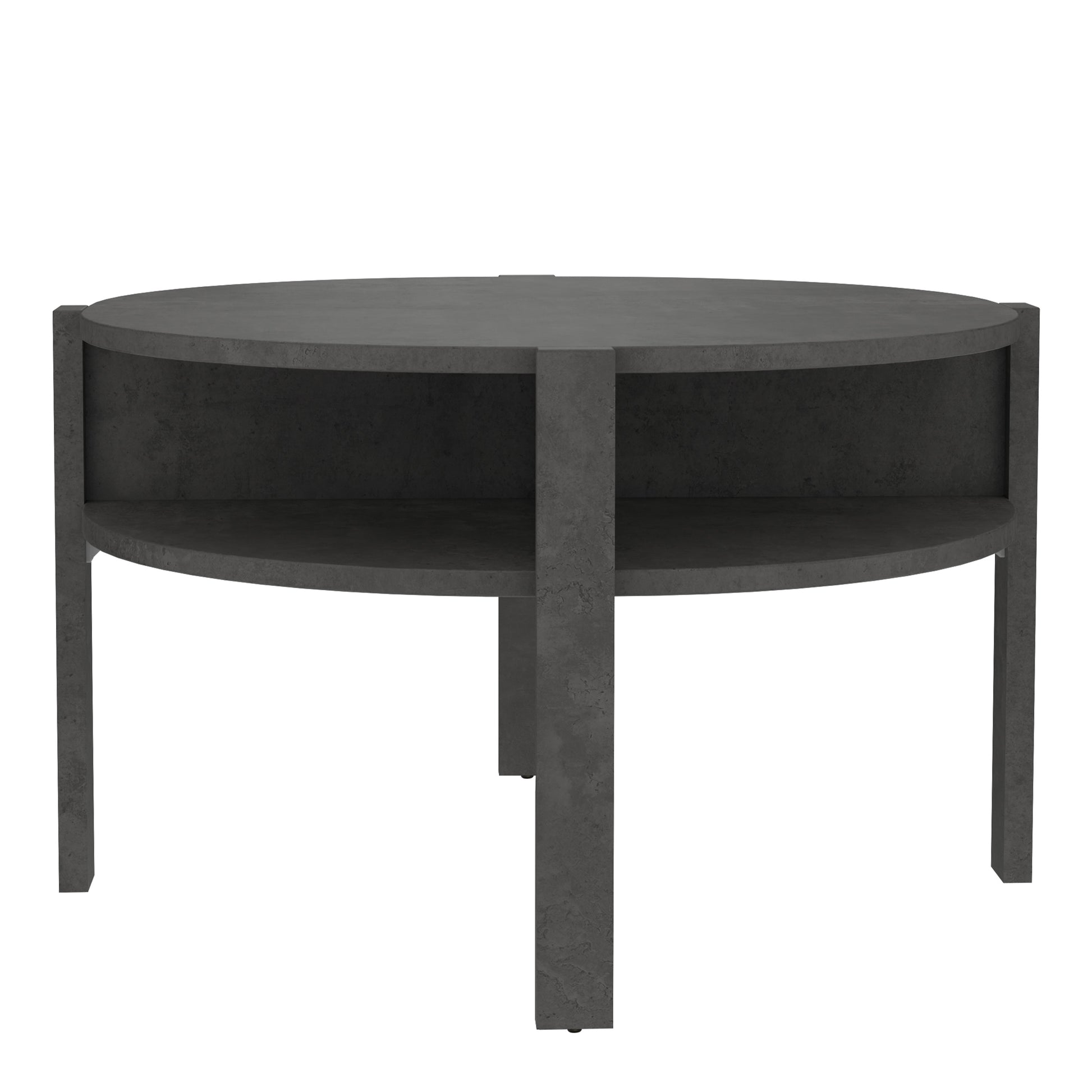 Tobago Round Coffee Table with Open Shelf in Optic Dark Grey