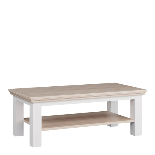 Pontypool Large Rectangular Coffee Table with Shelf in White and Riva Oak