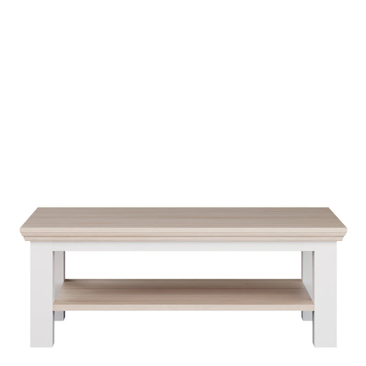 Pontypool Large Rectangular Coffee Table with Shelf in White and Riva Oak