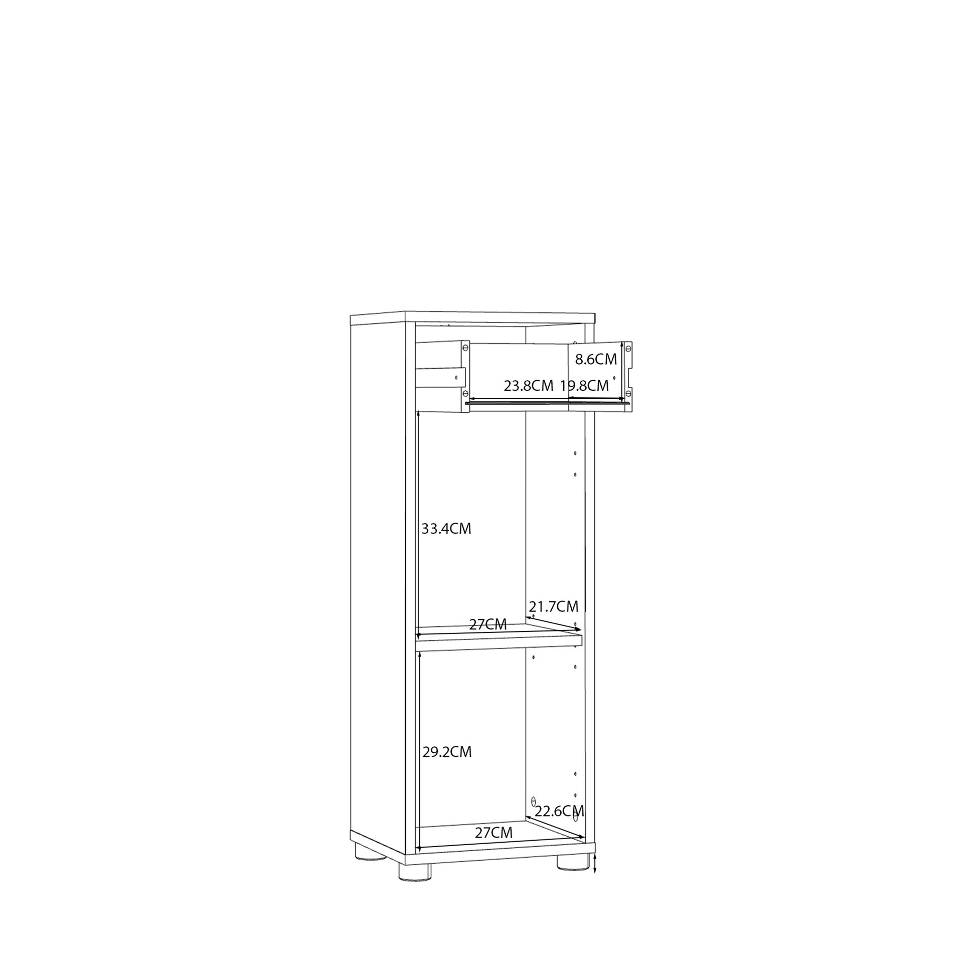 Ice Cave Bathroom Storage Cupboard with 1 Door & 1 Drawer with Silver Handles in White with White High Gloss Door