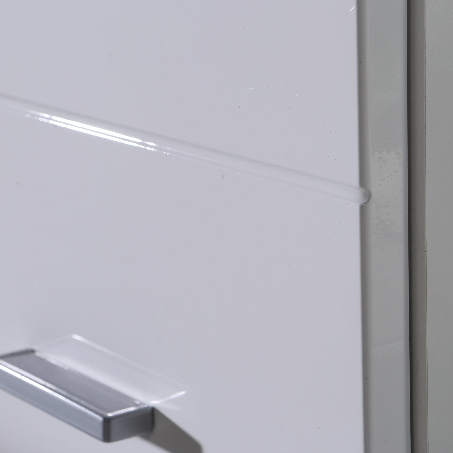 Ice Cave Bathroom Storage Cupboard with 1 Door & 1 Drawer with Silver Handles in White with White High Gloss Door