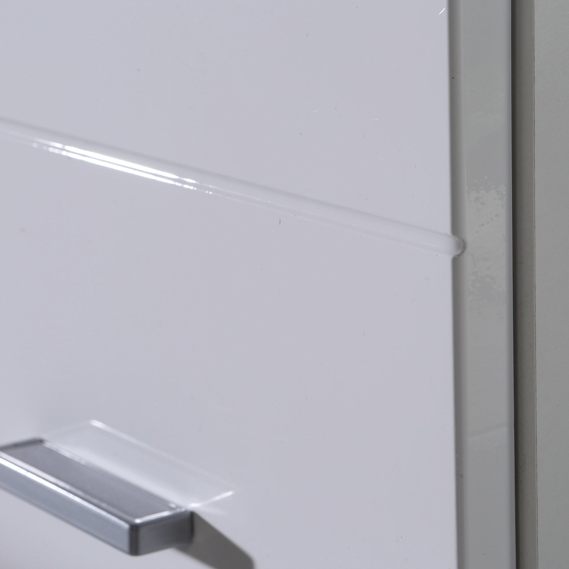 Ice Cave Bathroom Storage Cupboard with 1 Door & 1 Drawer with Silver Handles in White with White High Gloss Door