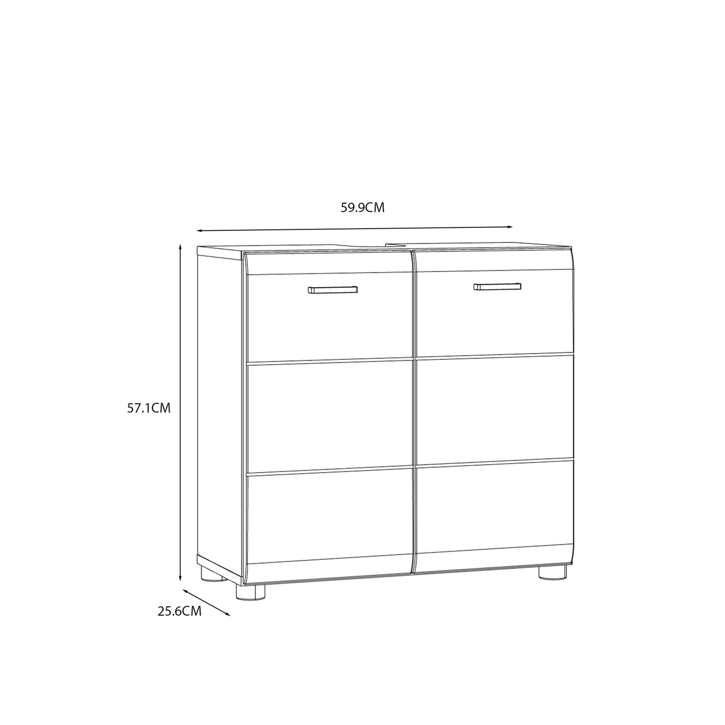 Ice Cave Under Sink Bathroom Cabinet with 2 Doors & Silver Handles in White with White High Gloss Doors