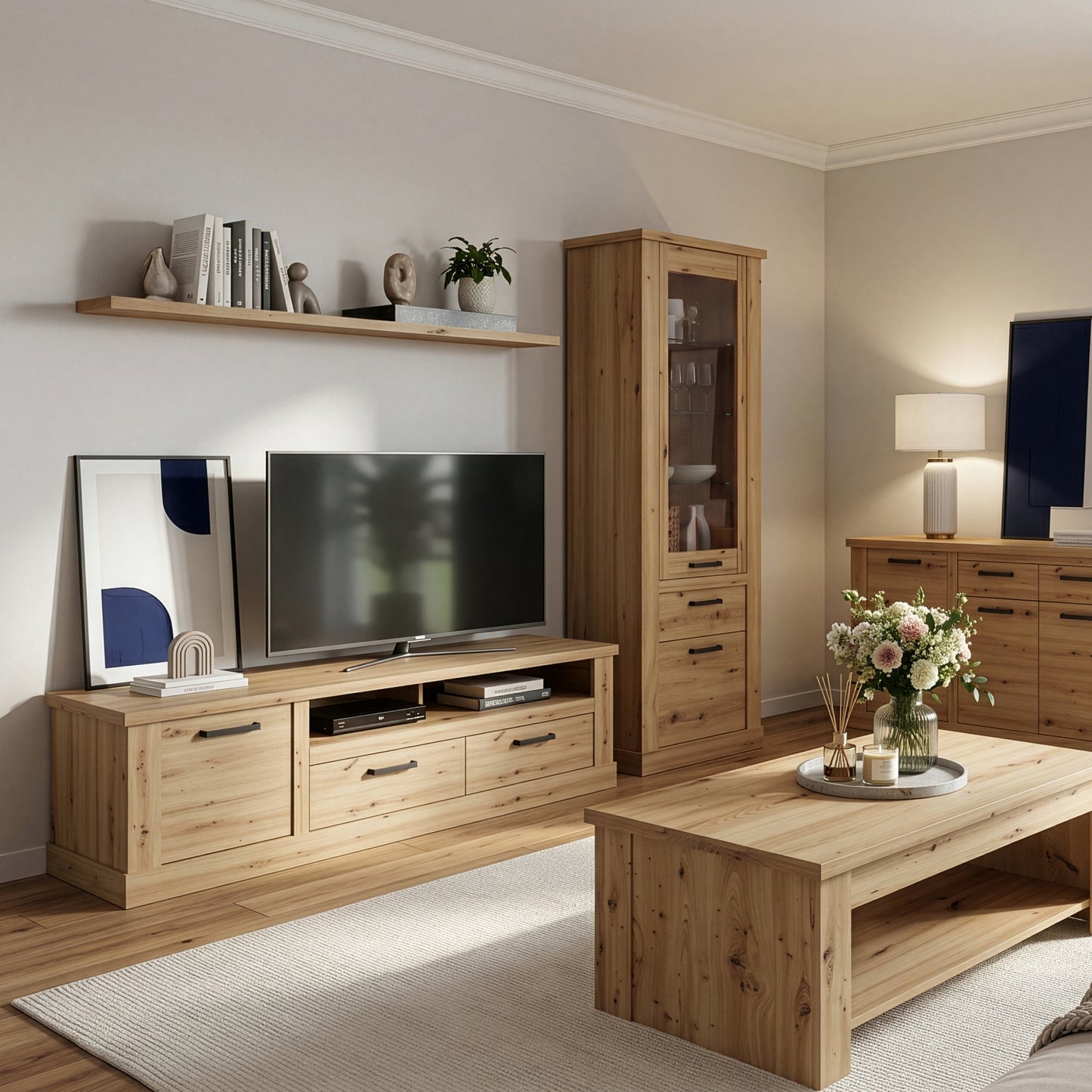 Corona 2 Drawer 1 Door Coffee TV Unit in Artisan Oak