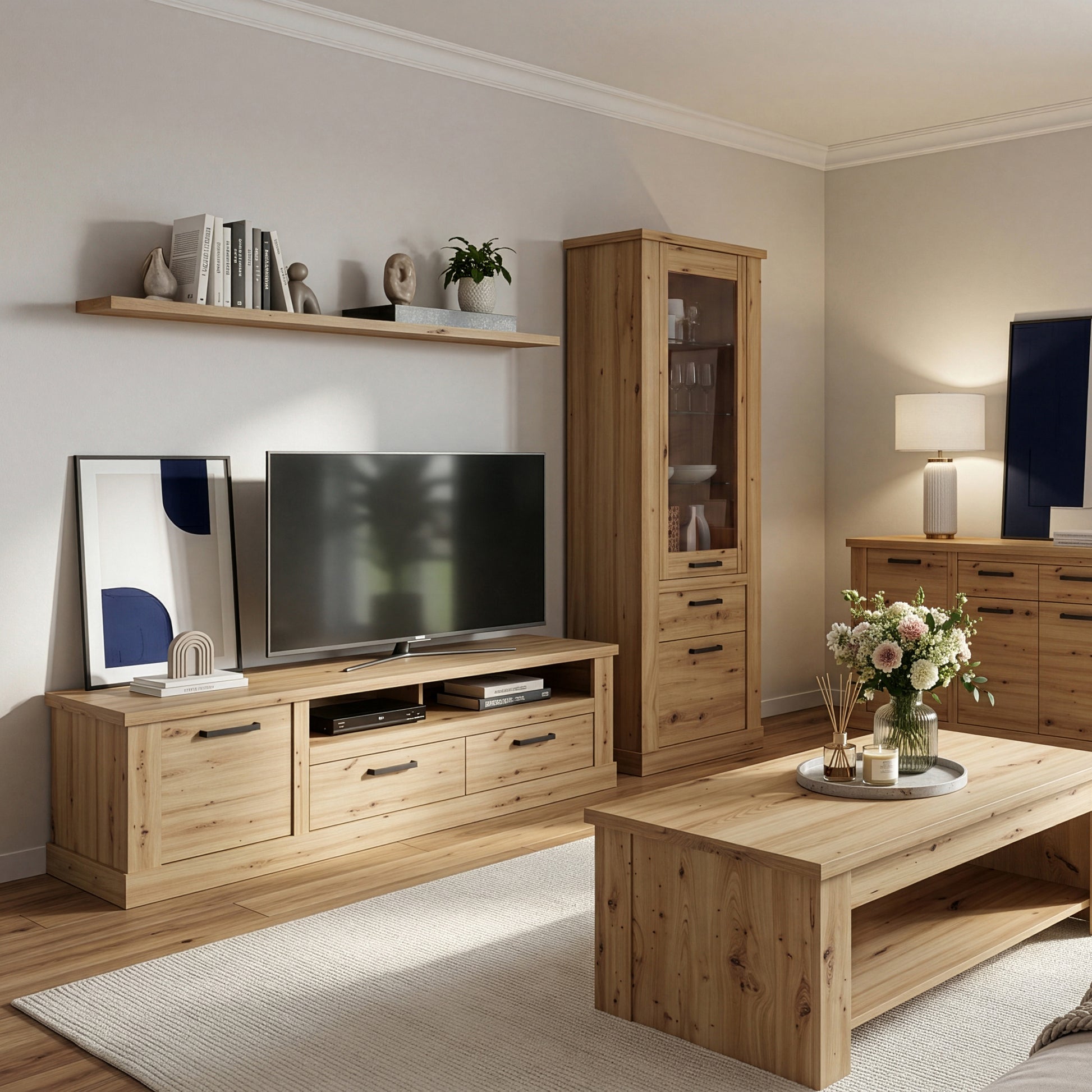 Corona 2 Drawer 1 Door Coffee TV Unit in Artisan Oak