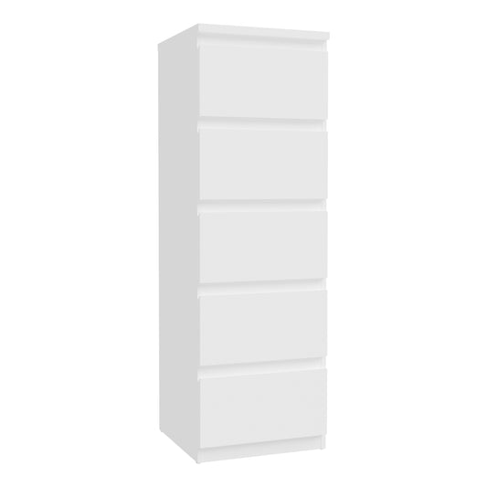 Edmore 5 Drawer Tall Narrow Chest in White