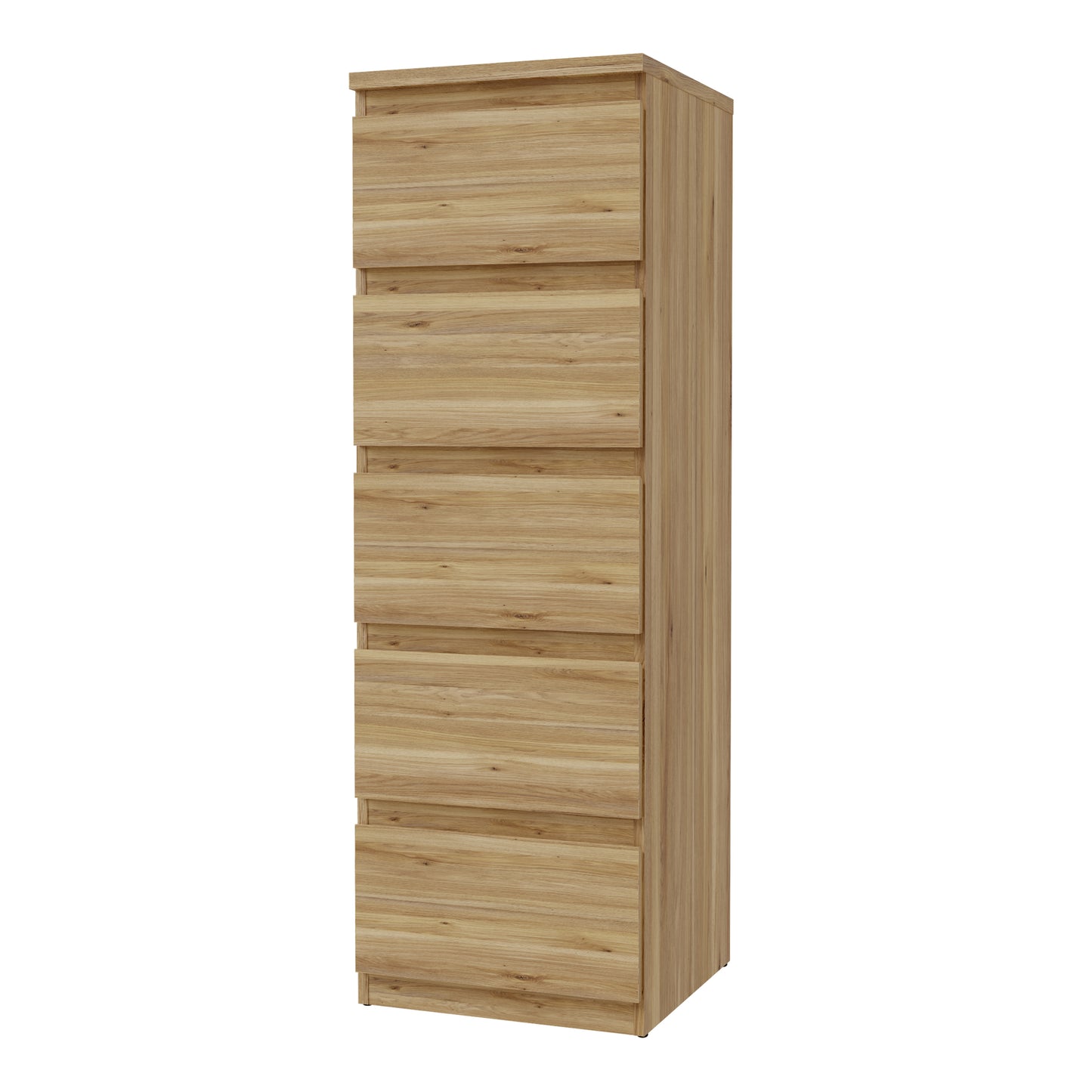 Edmore 5 Drawer Tall Narrow Chest in Mauvella Oak