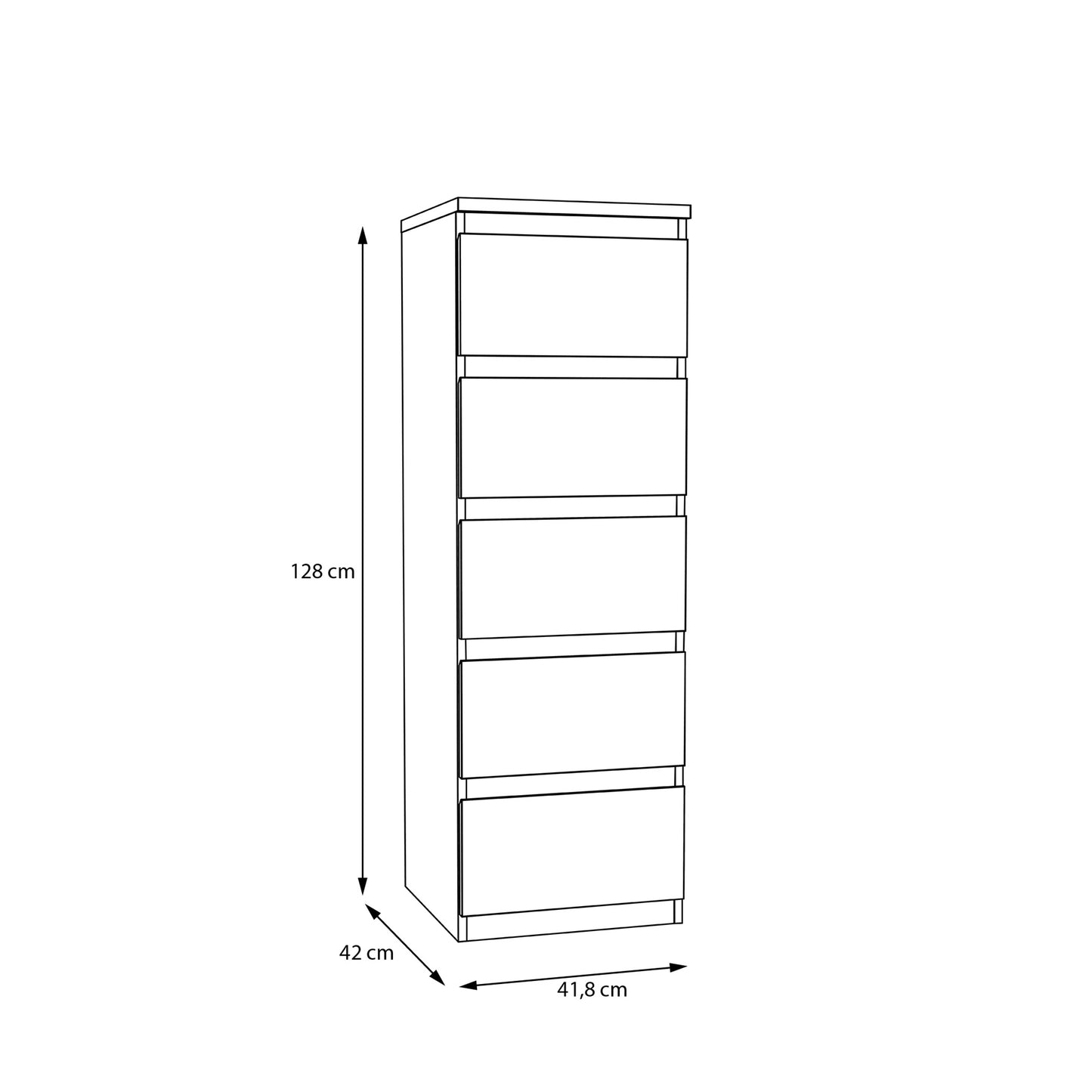 Edmore 5 Drawer Tall Narrow Chest in Mauvella Oak