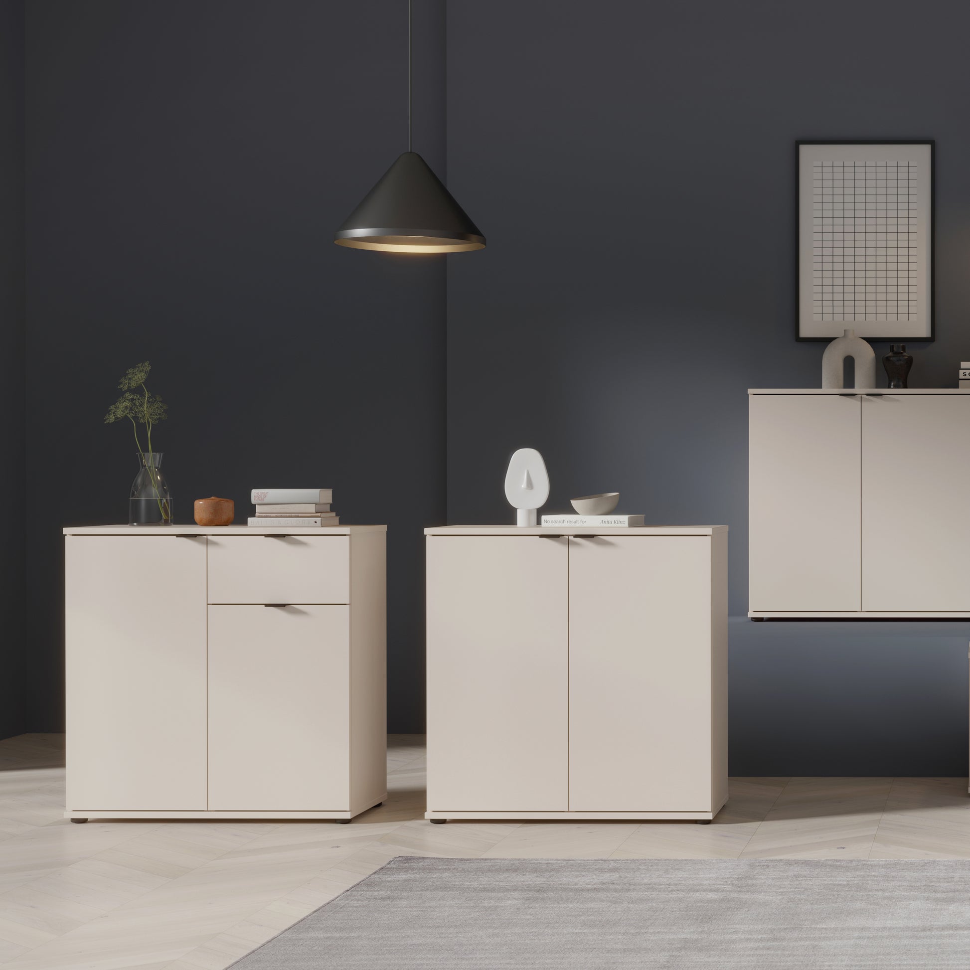 Ganymede 2 Door Cupboard with Drawer in Sand