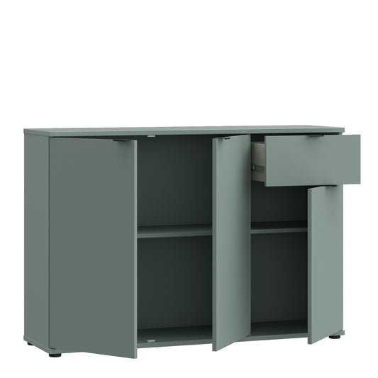 Ganymede Wide 3 Door Cupboard with Drawer in Sage Green