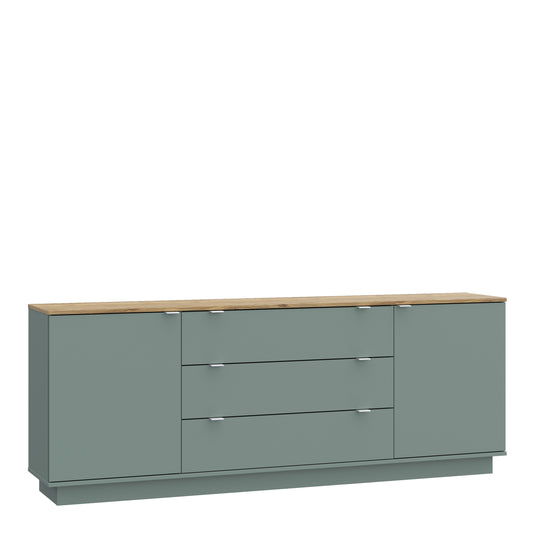 Ganymede Large Sideboard with 3 Drawers & 2 Doors in Mauvella Oak and Sage