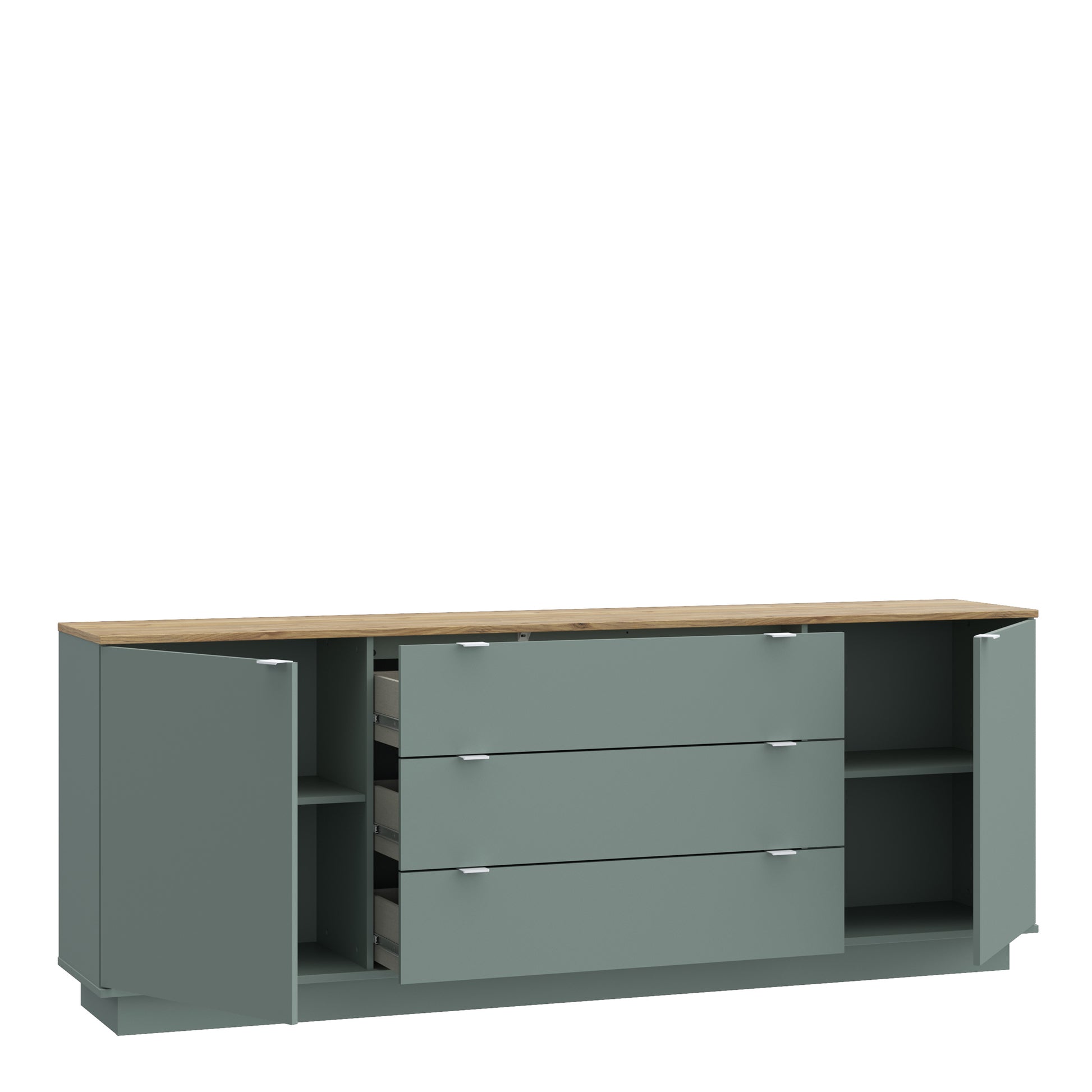 Ganymede Large Sideboard with 3 Drawers & 2 Doors in Mauvella Oak and Sage