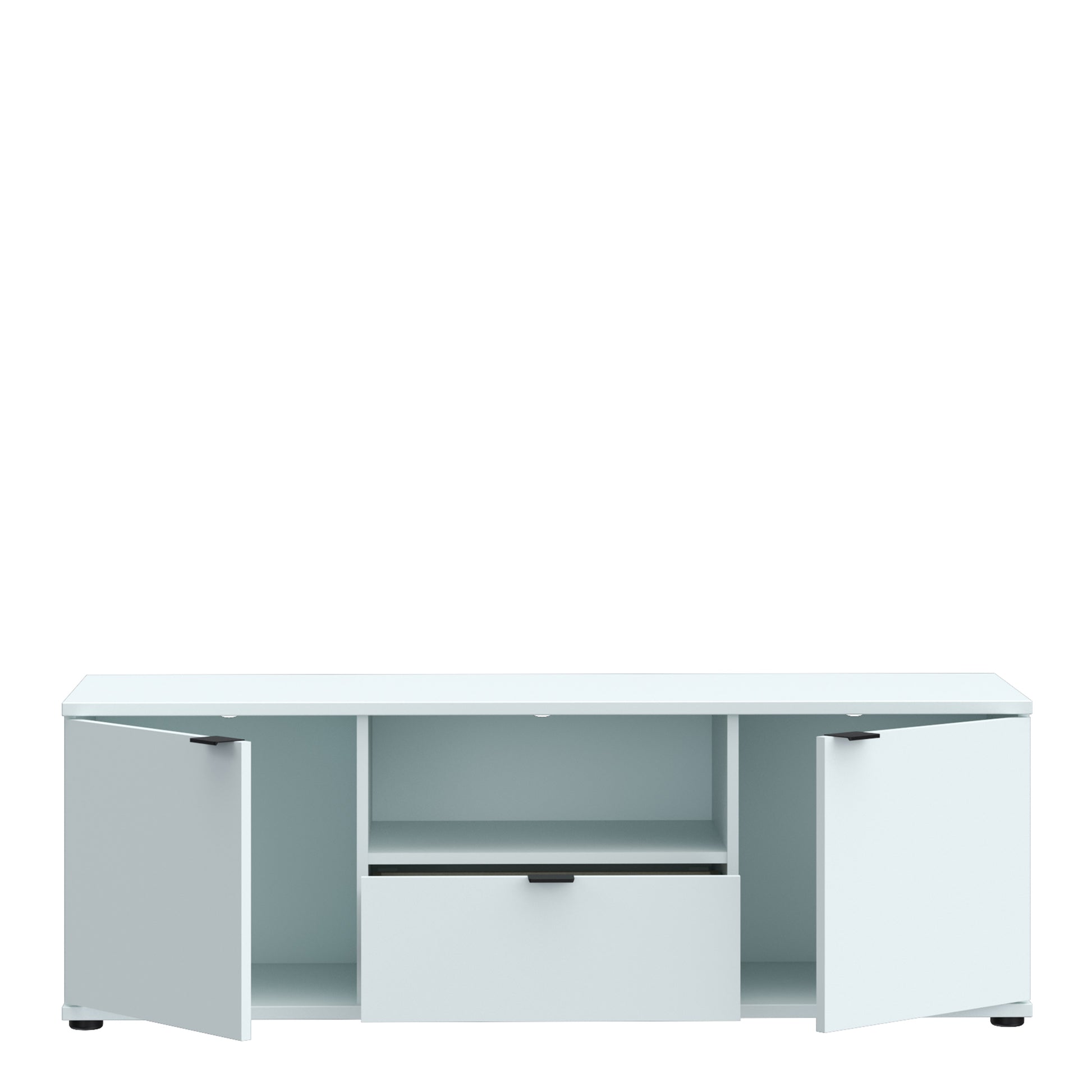 Ganymede Wide TV Unit with Open Shelf, Drawer & 2 Doors in Light Grey