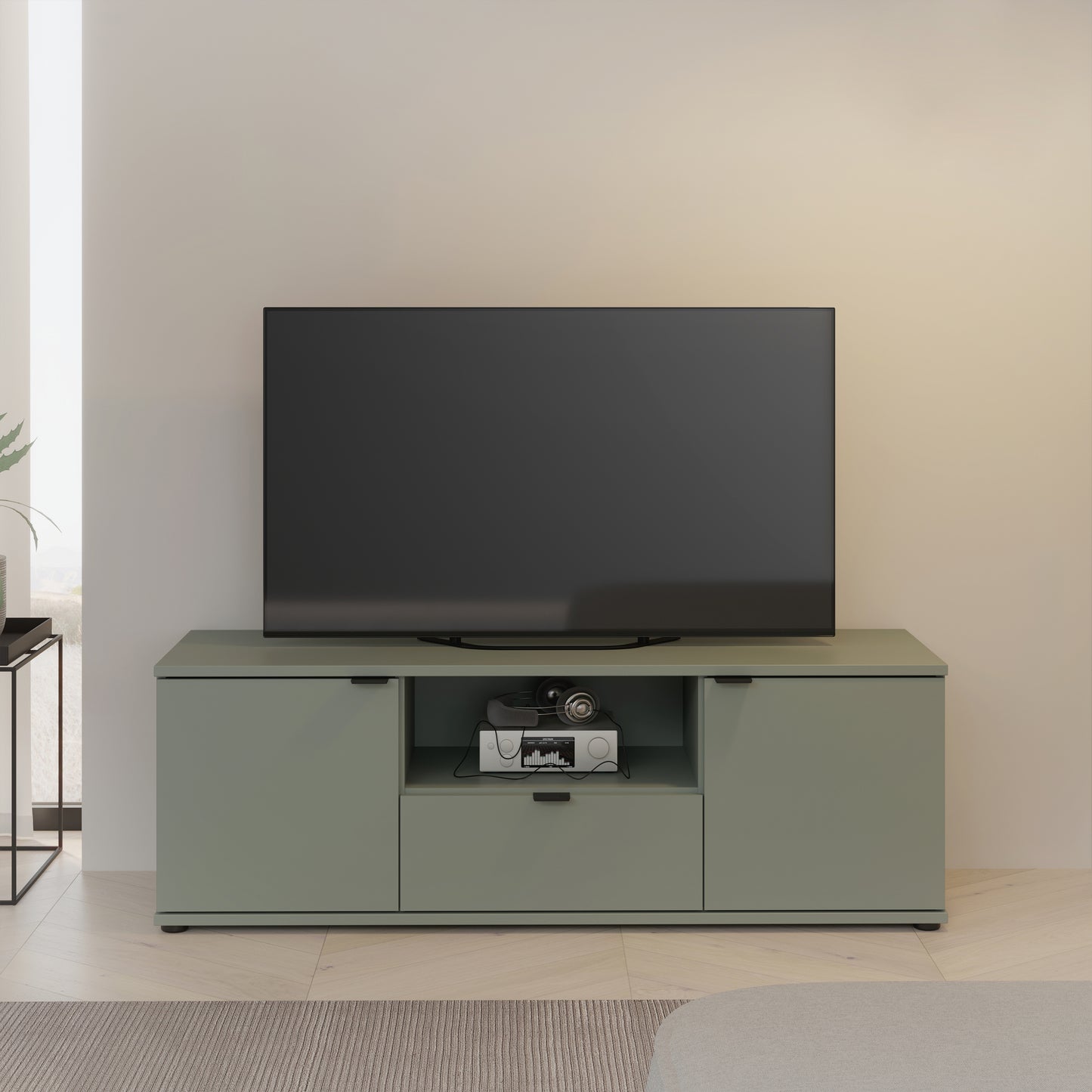 Ganymede Wide TV Unit with Open Shelf & 2 Doors in Sage Green