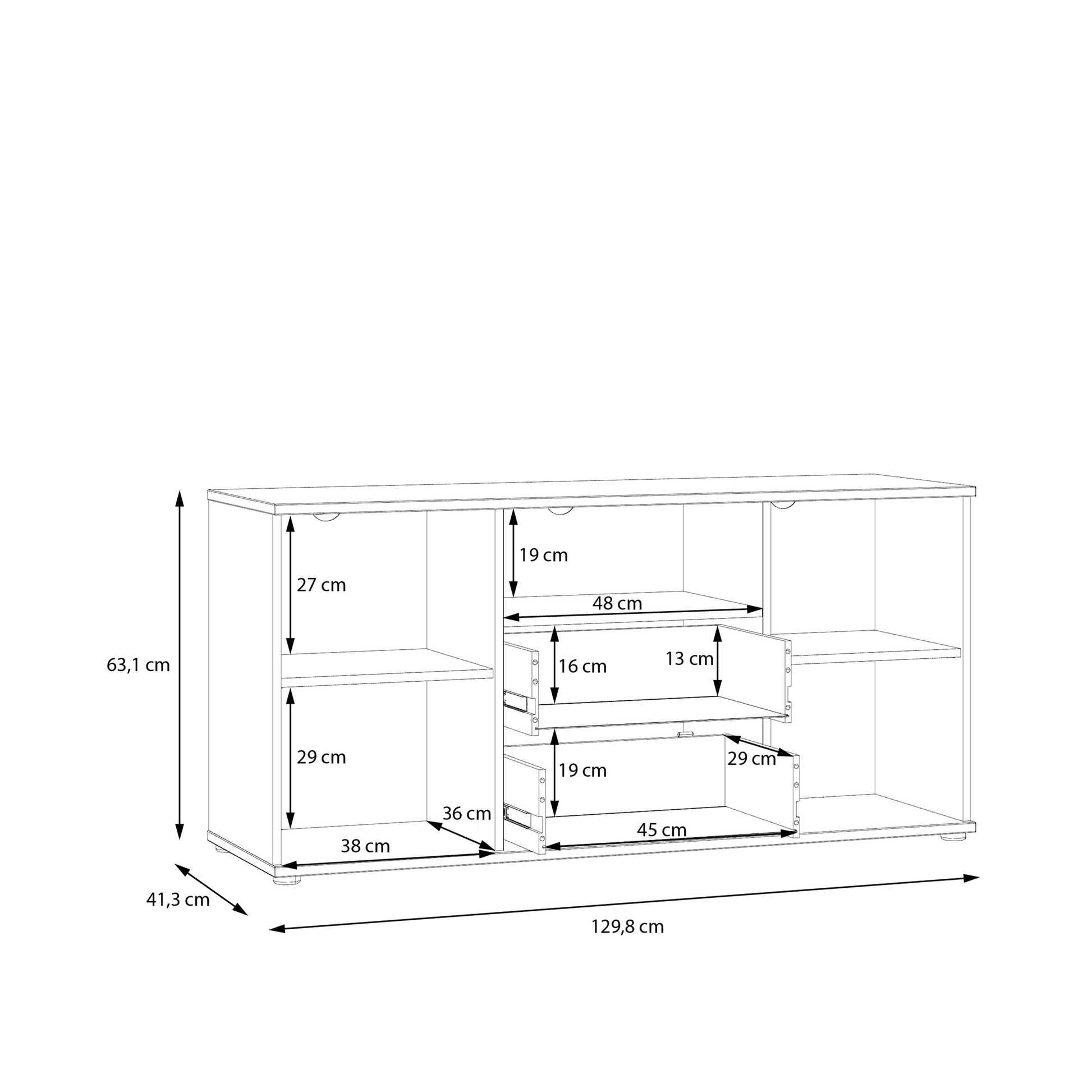 Ganymede TV Unit with Open Shelf, 2 Drawers & 2 Doors in Terracotta