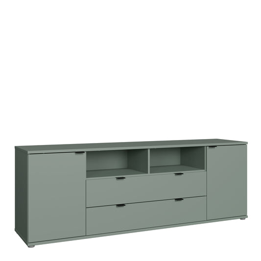 Ganymede Wide TV Unit with Open Shelving, 2 Drawers & 2 Doors in Sage Green