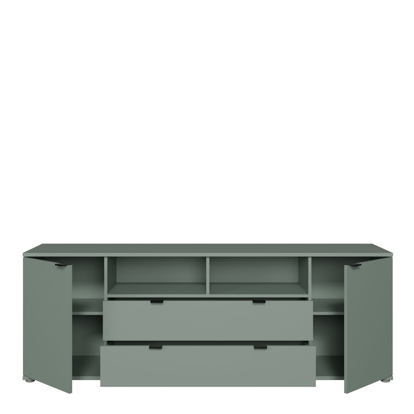 Ganymede Wide TV Unit with Open Shelving, 2 Drawers & 2 Doors in Sage Green