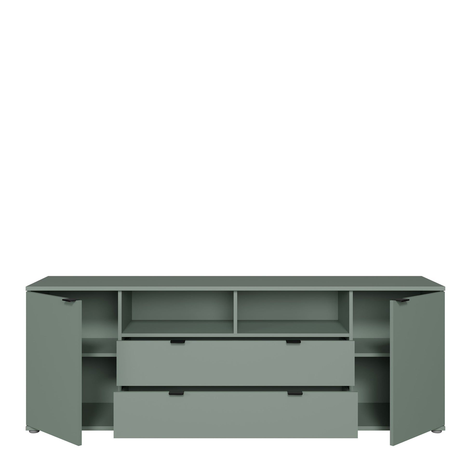 Ganymede Wide TV Unit with Open Shelving, 2 Drawers & 2 Doors in Sage Green