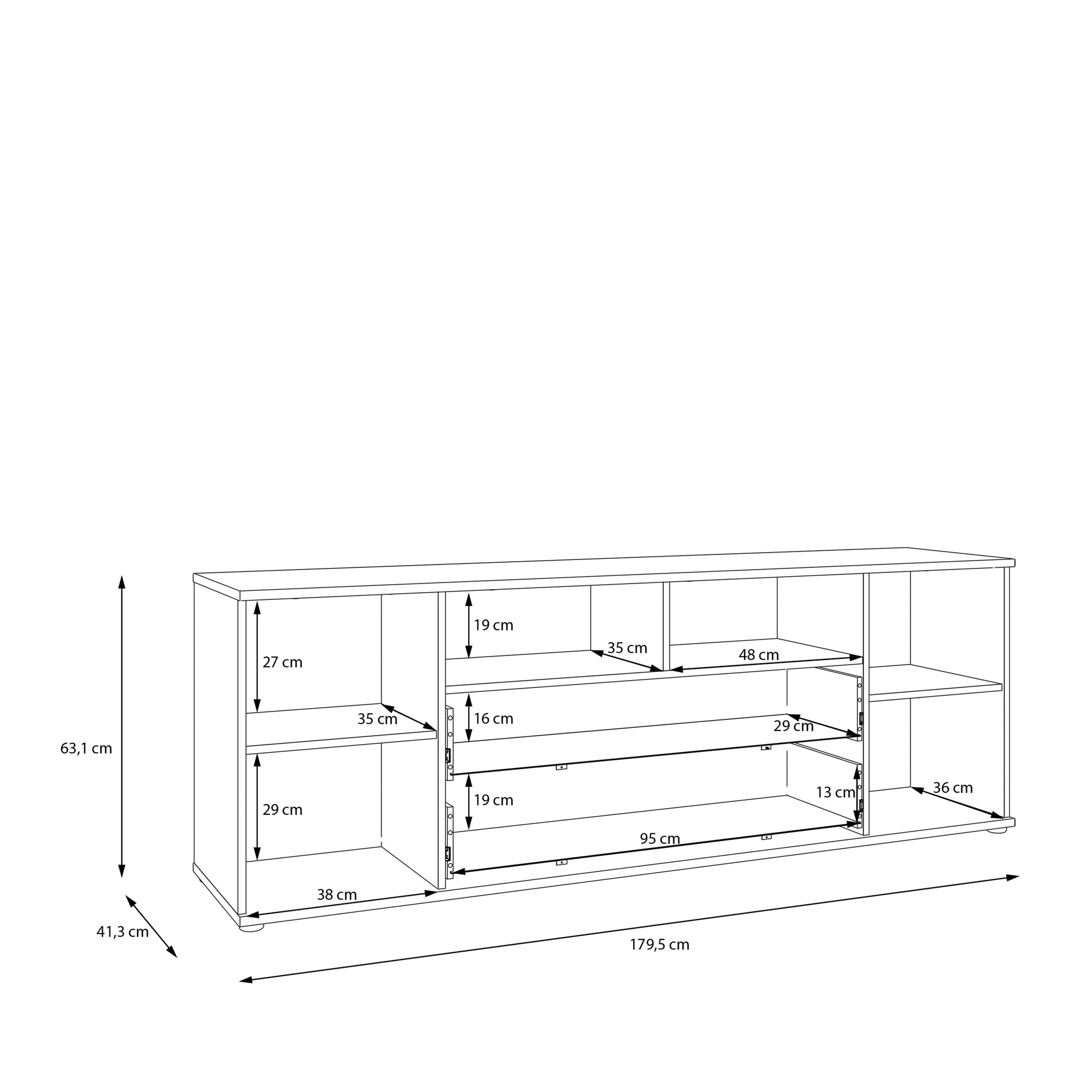 Ganymede Wide TV Unit with Open Shelving, 2 Drawers & 2 Doors in Terracotta