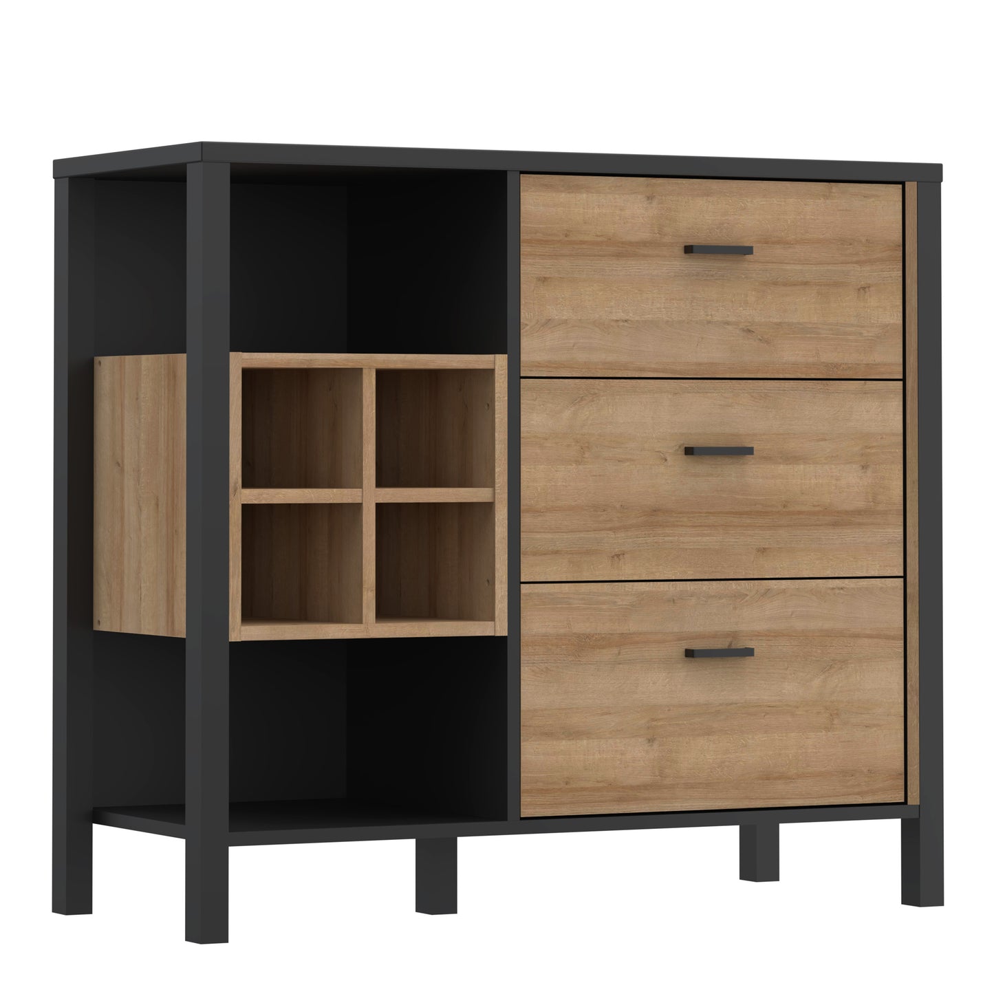 High Rock 3 Drawer Display Chest in Matt Black/Riviera Oak
