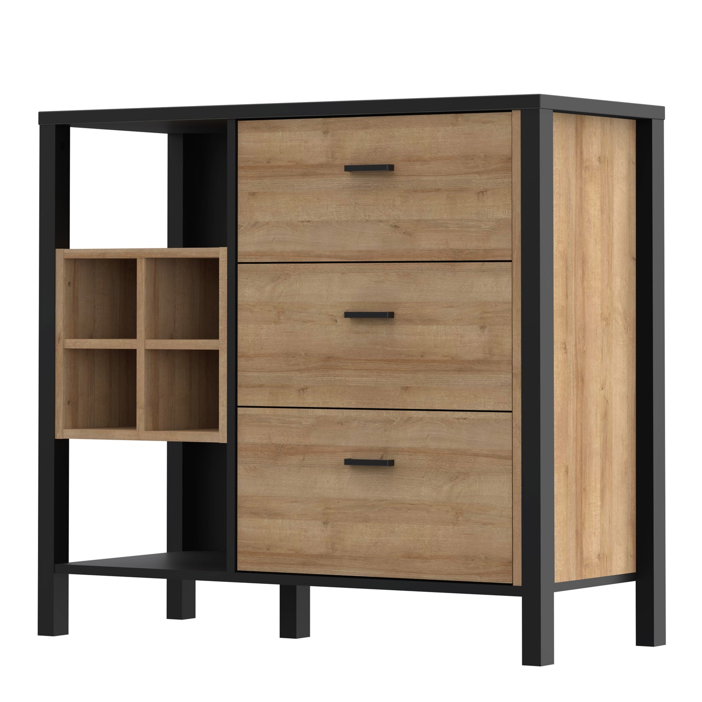 High Rock 3 Drawer Display Chest in Matt Black/Riviera Oak