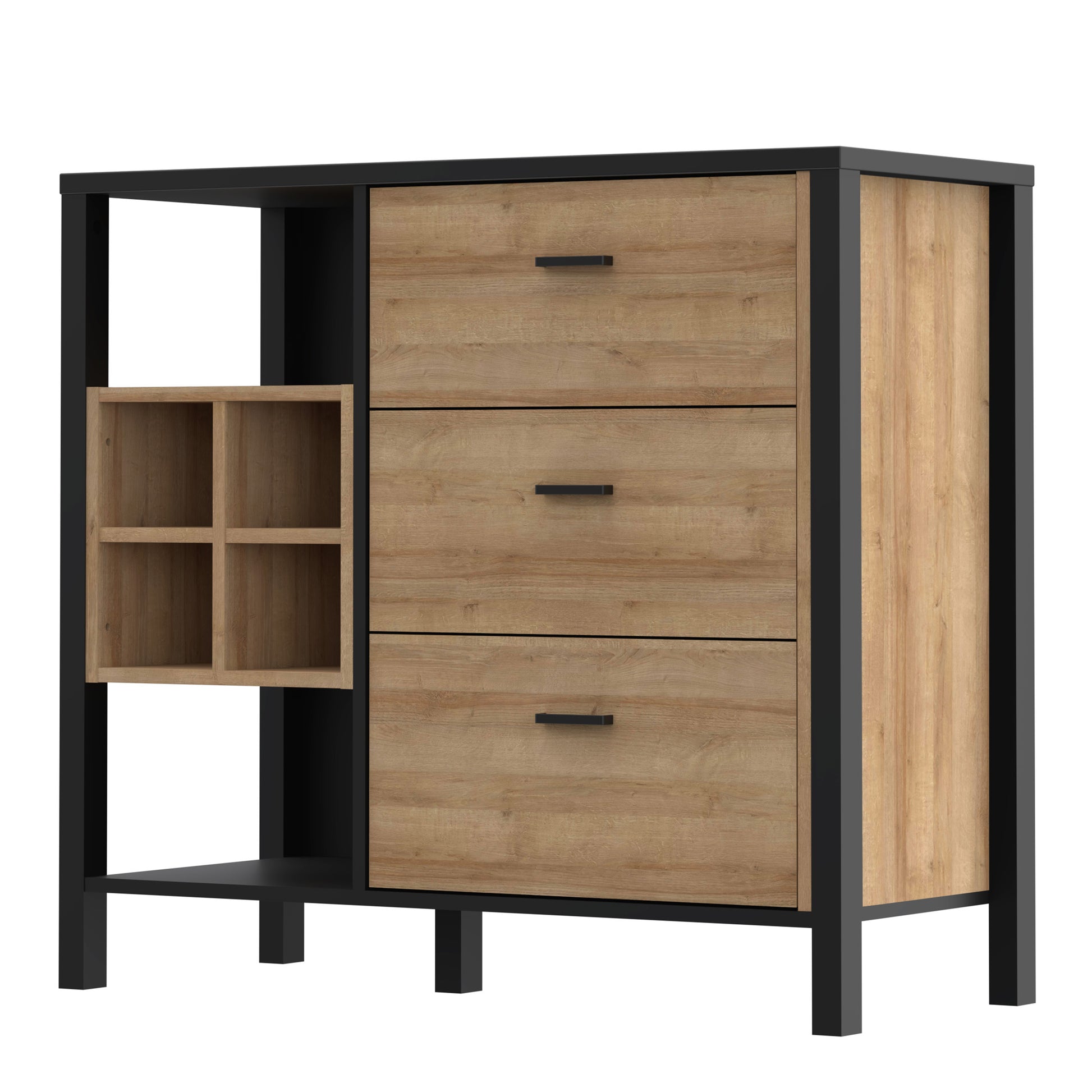 High Rock 3 Drawer Display Chest in Matt Black/Riviera Oak