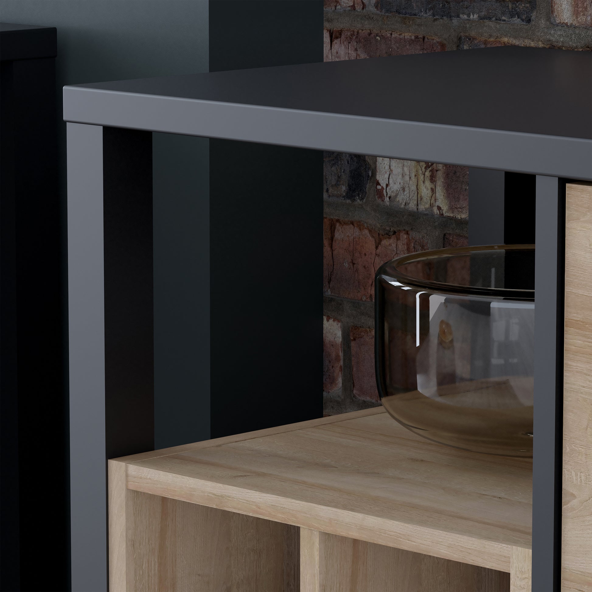 High Rock 3 Drawer Display Chest in Matt Black/Riviera Oak