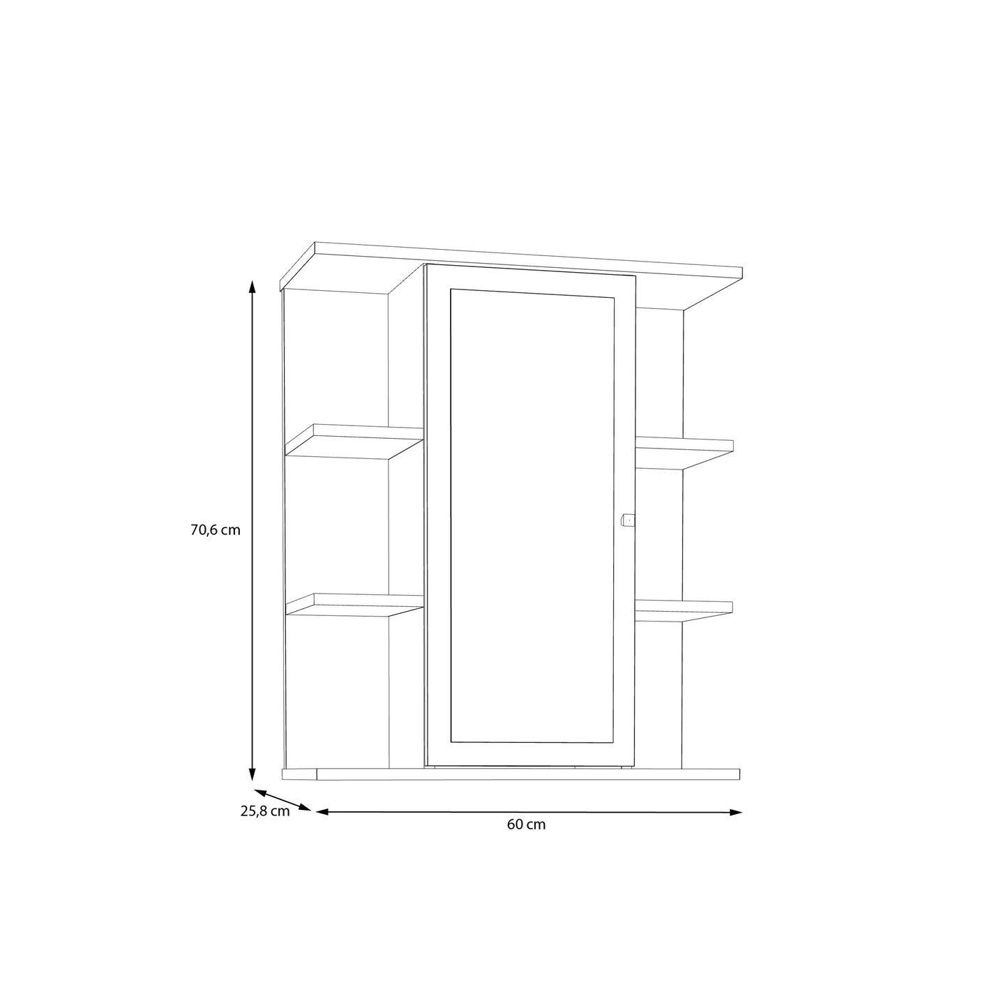 Ipsarion Hanging Cupboard with 1 Mirror Door, 6 Shelves & Silver Handle in White