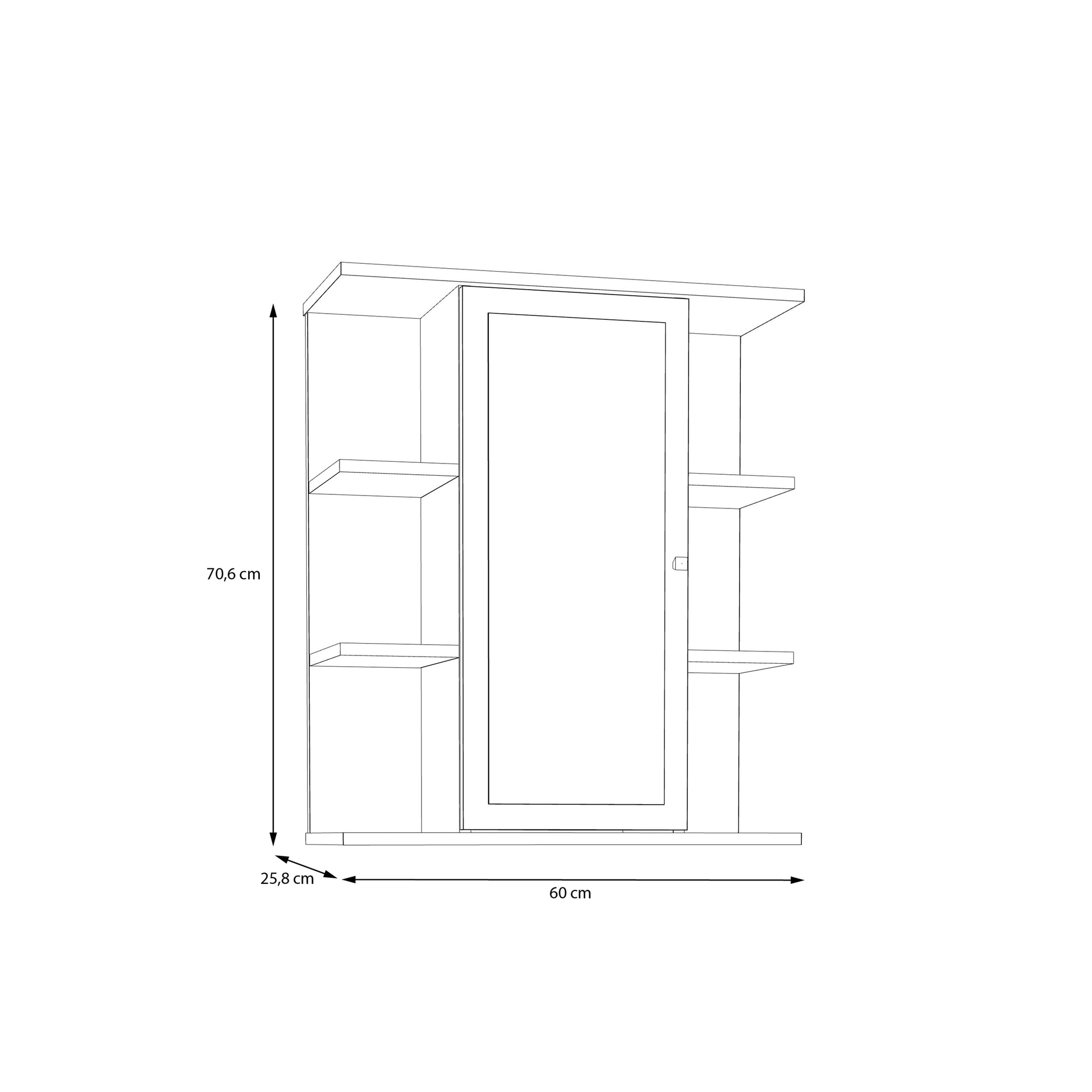 Ipsarion Hanging Cupboard with 1 Mirror Door, 6 Shelves & Silver Handle in White