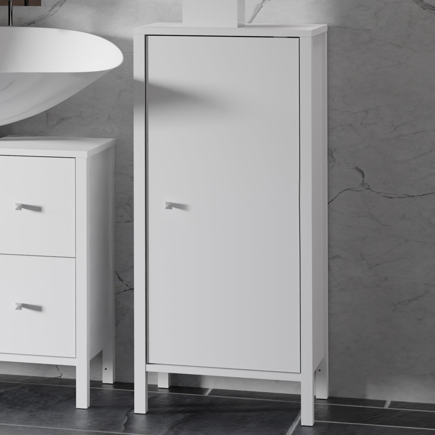 Ipsarion Under Sink Bathroom Storage Unit with 1 Door & Silver Handle in White