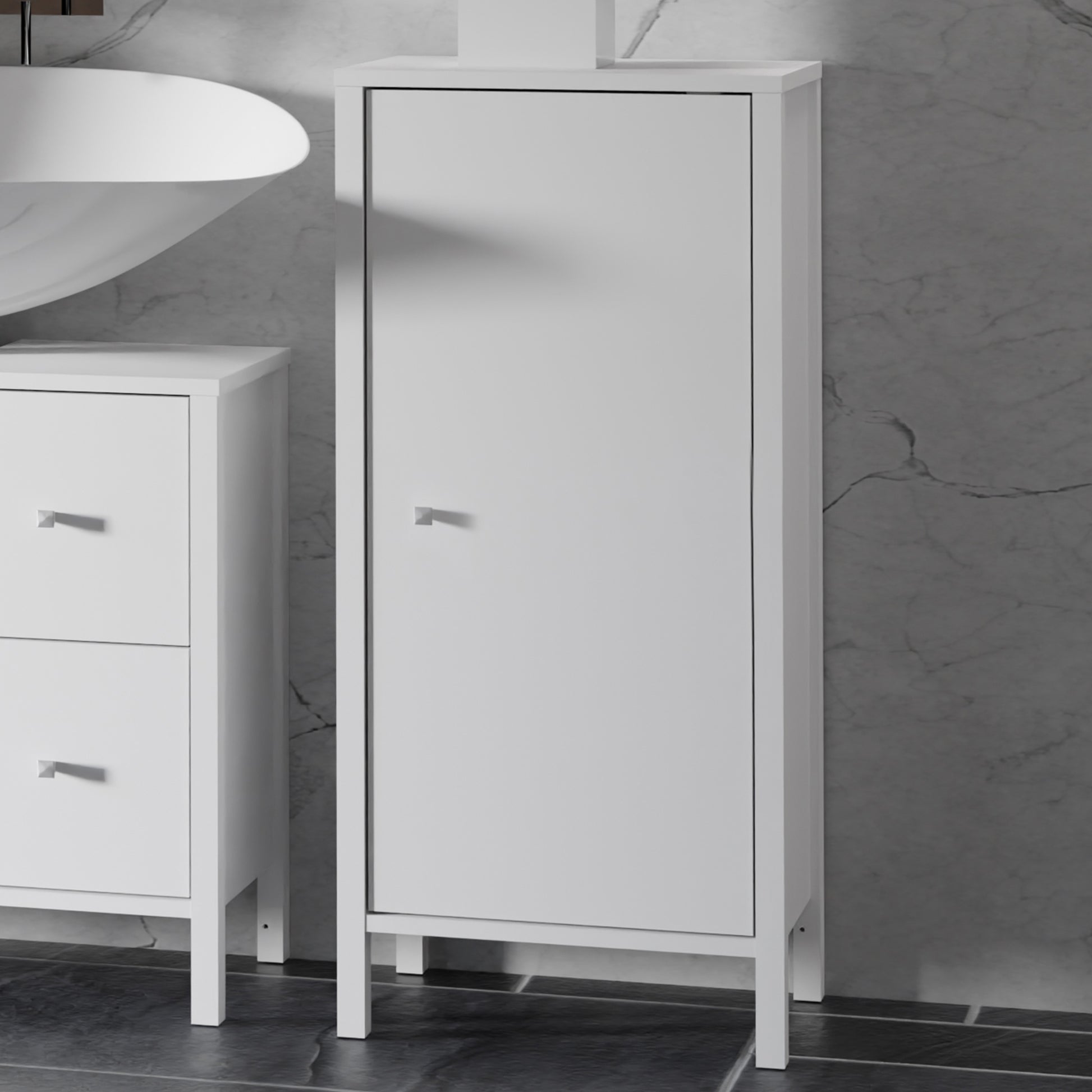 Ipsarion Under Sink Bathroom Storage Unit with 1 Door & Silver Handle in White