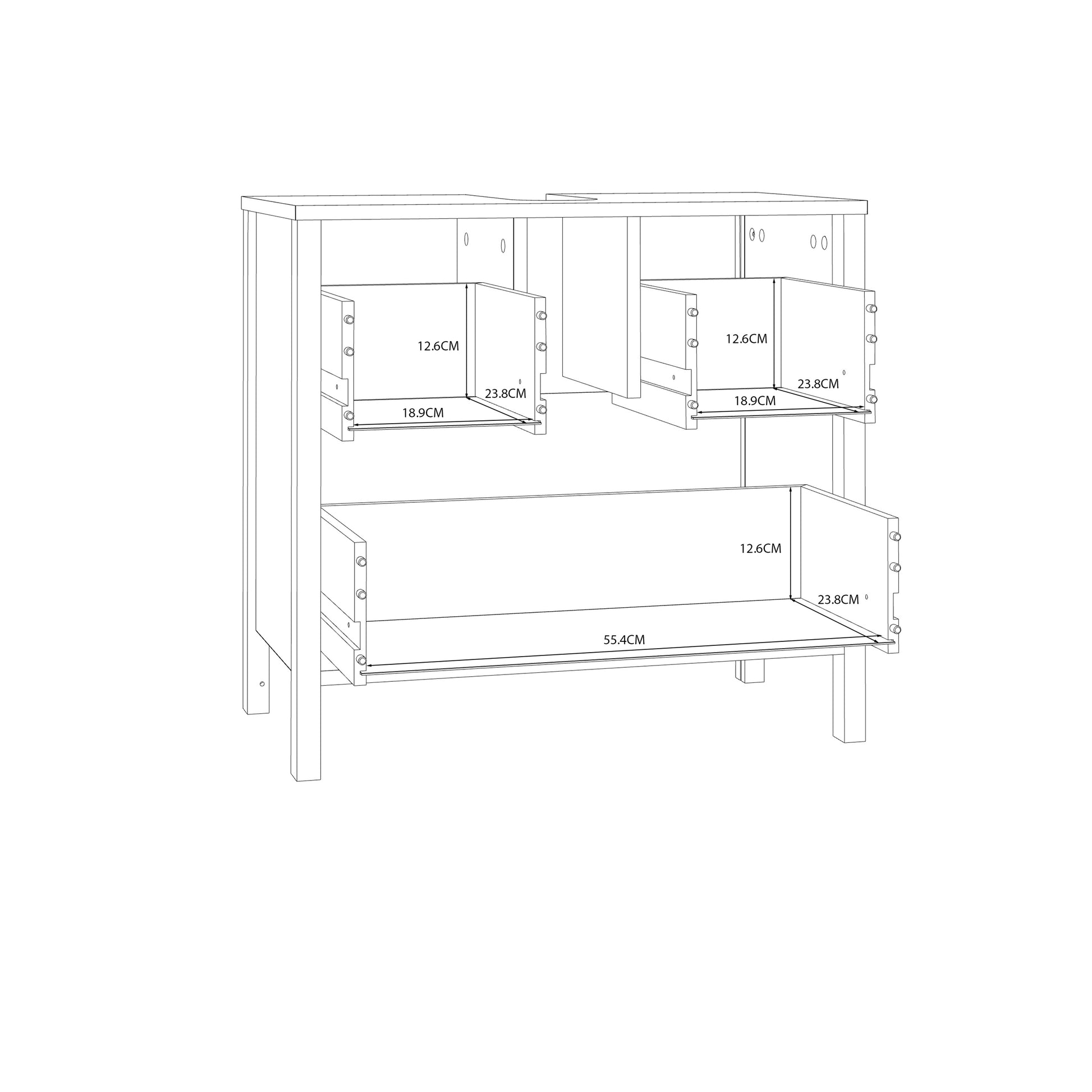 Ipsarion Under Sink Bathroom Storage Unit with 2 Drawers & Silver Handles in White