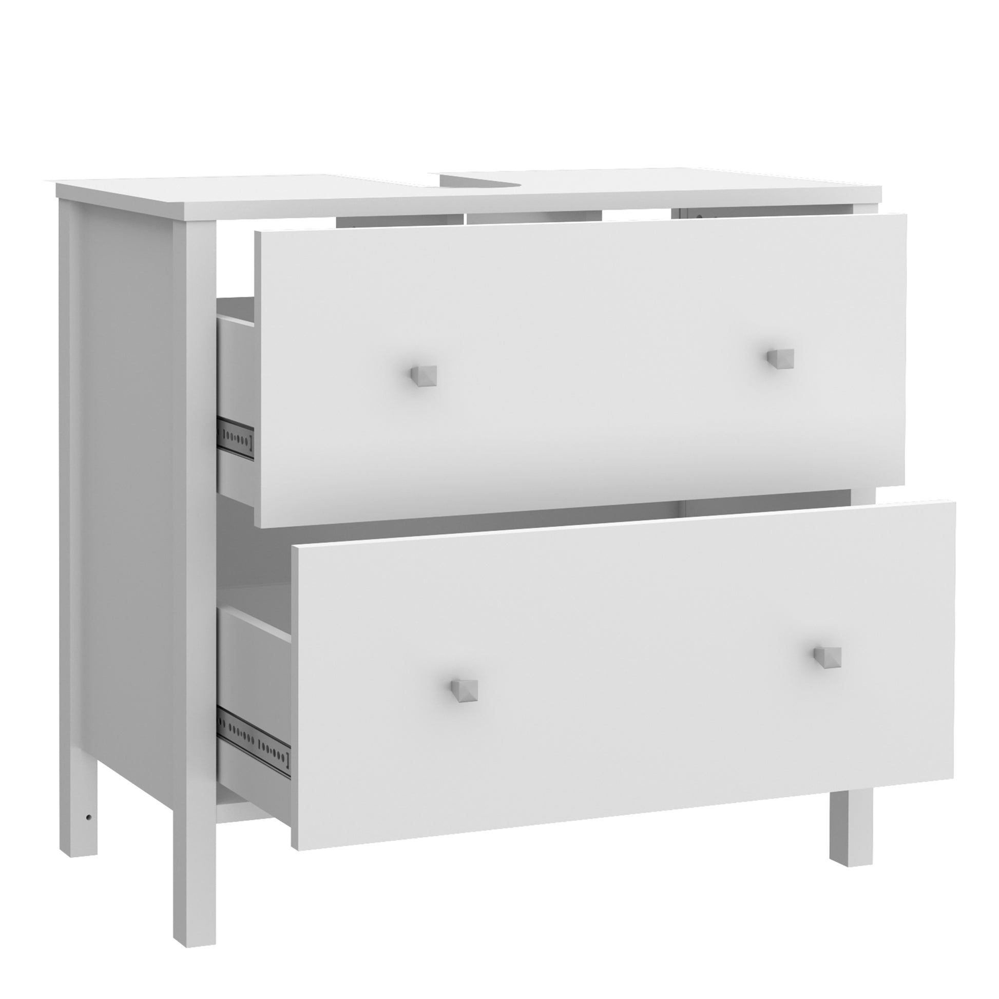 Ipsarion Under Sink Bathroom Storage Unit with 2 Drawers & Silver Handles in White