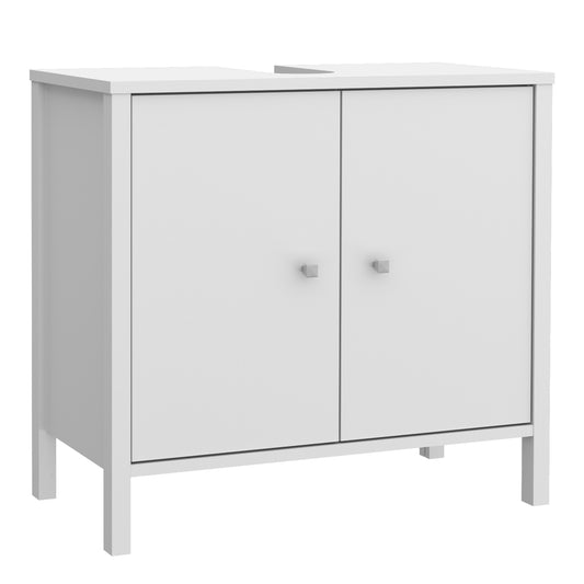 Ipsarion Under Sink Bathroom Storage Unit with 2 Doors & Silver Handles in White