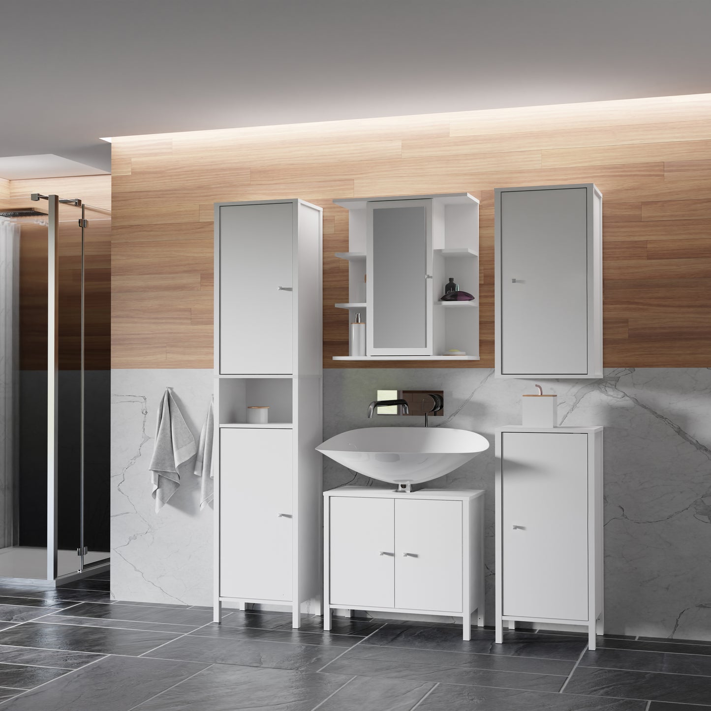 Ipsarion Under Sink Bathroom Storage Unit with 2 Doors & Silver Handles in White