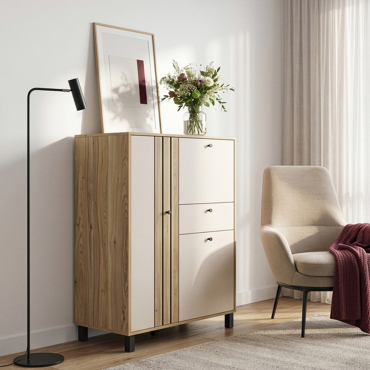 Grafton 3 Door 1 Drawer Cabinet In Cream and Oak