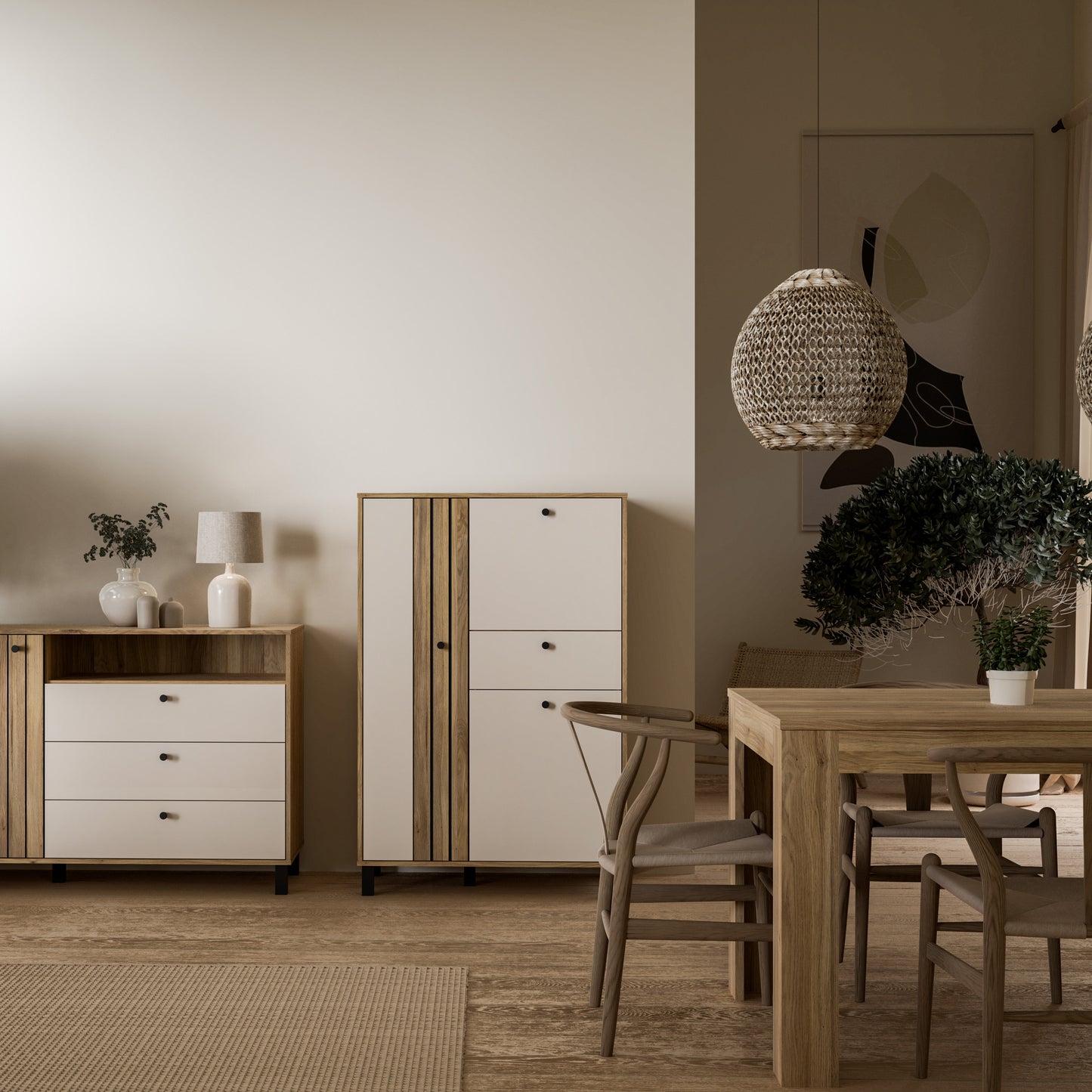 Grafton 3 Door 1 Drawer Cabinet In Cream and Oak