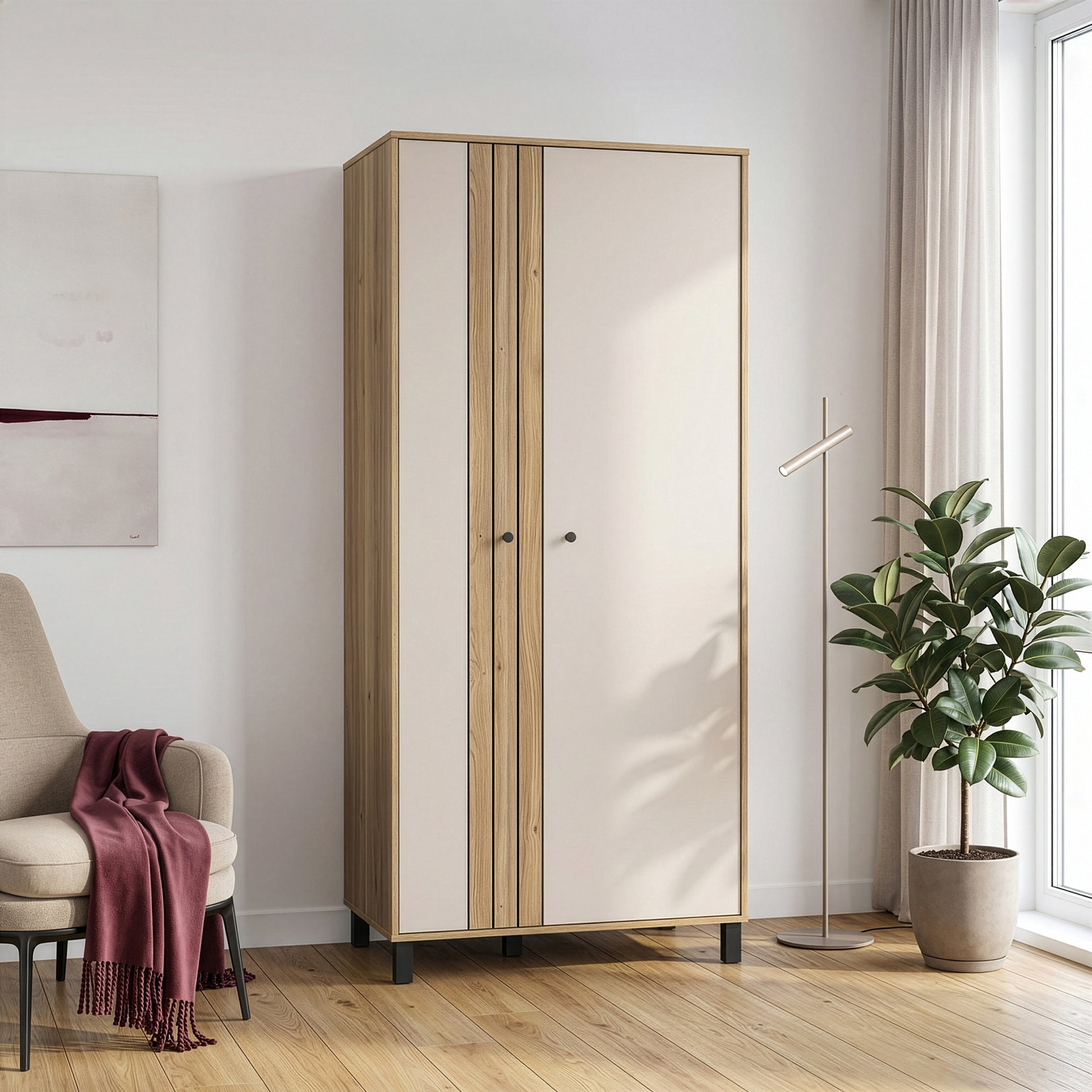 Grafton 2 Door Wardrobe In Cream and Oak