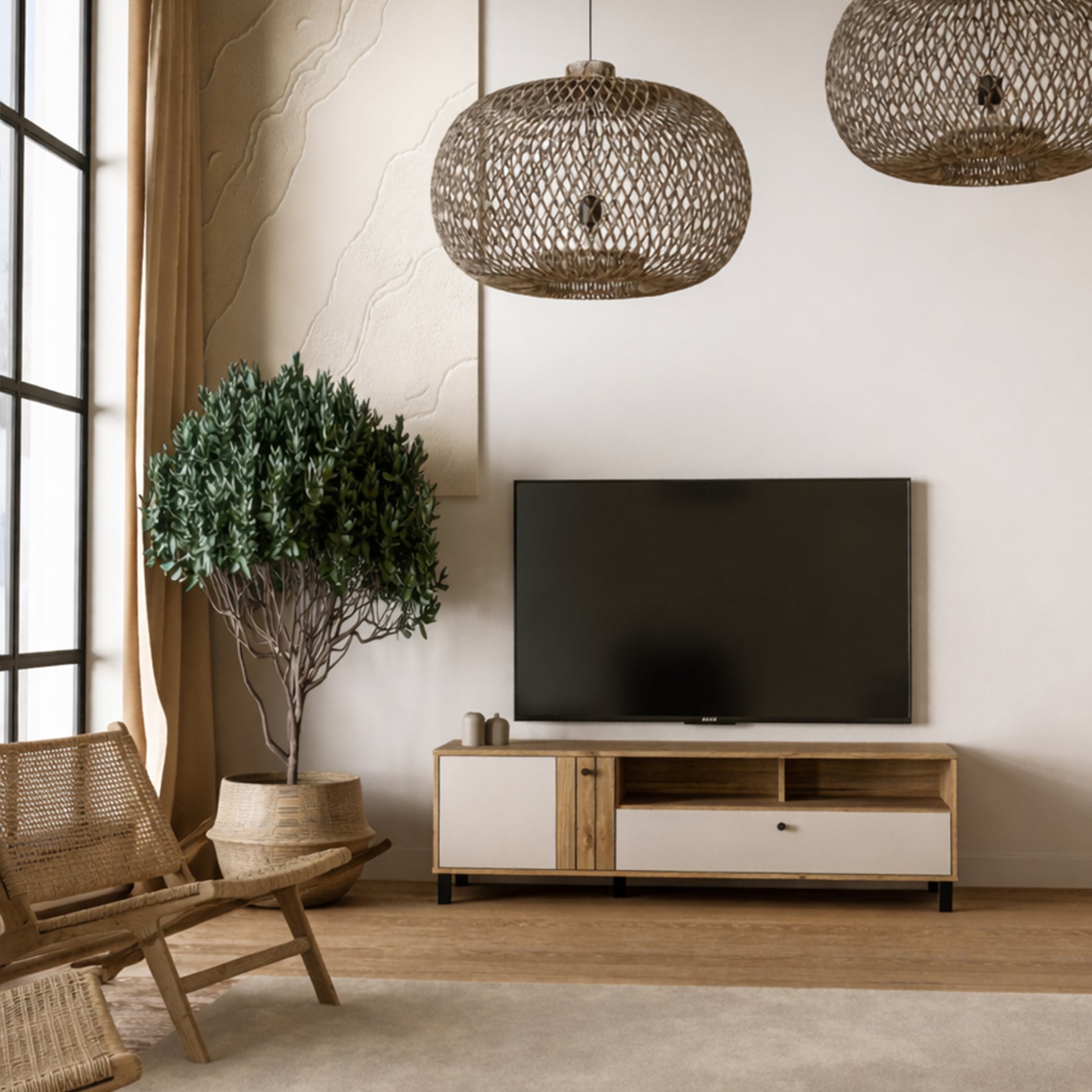 Grafton TV Unit n Cream and Oak